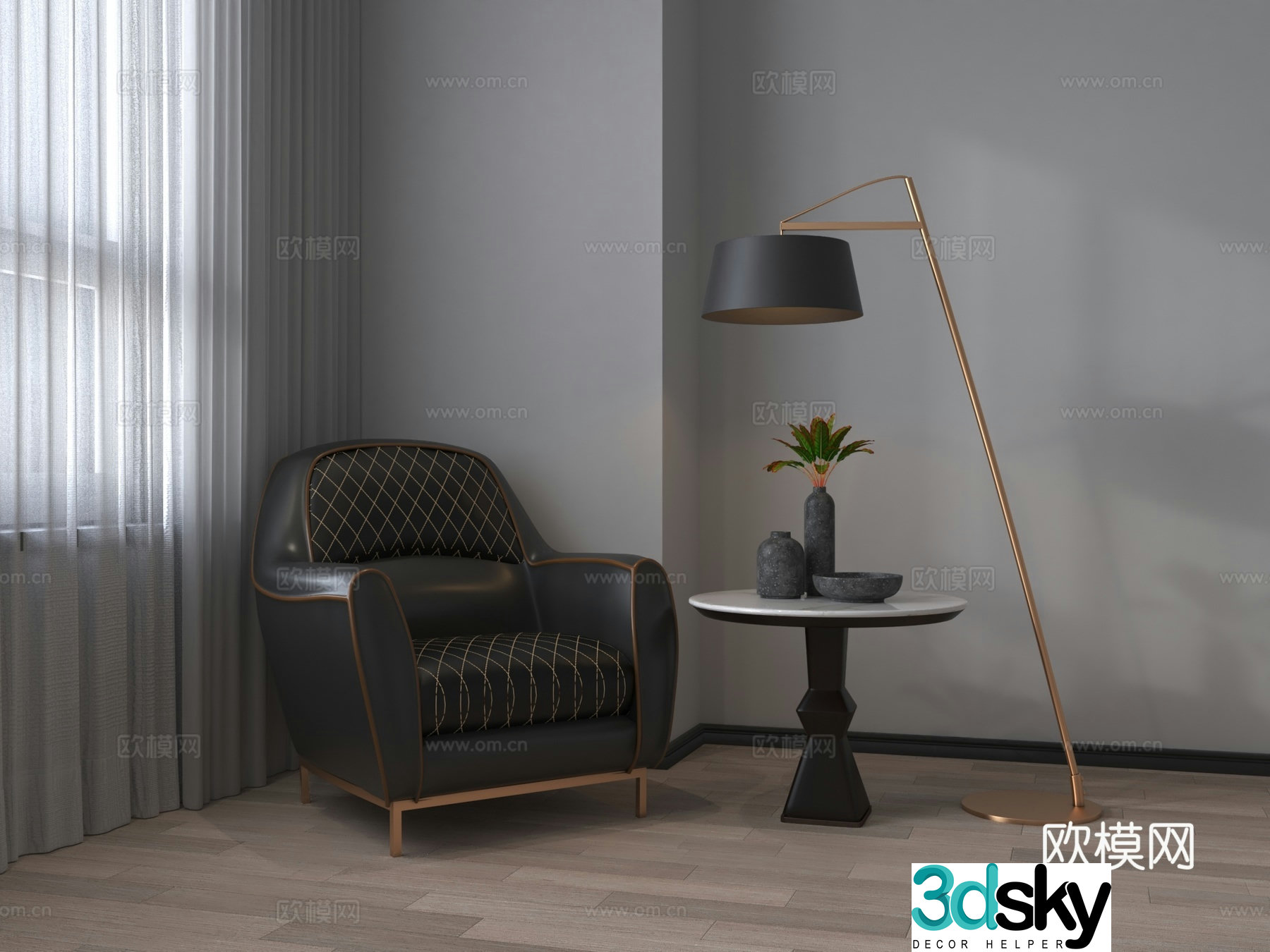 European leather diamond pattern sofa single sofa 3D model