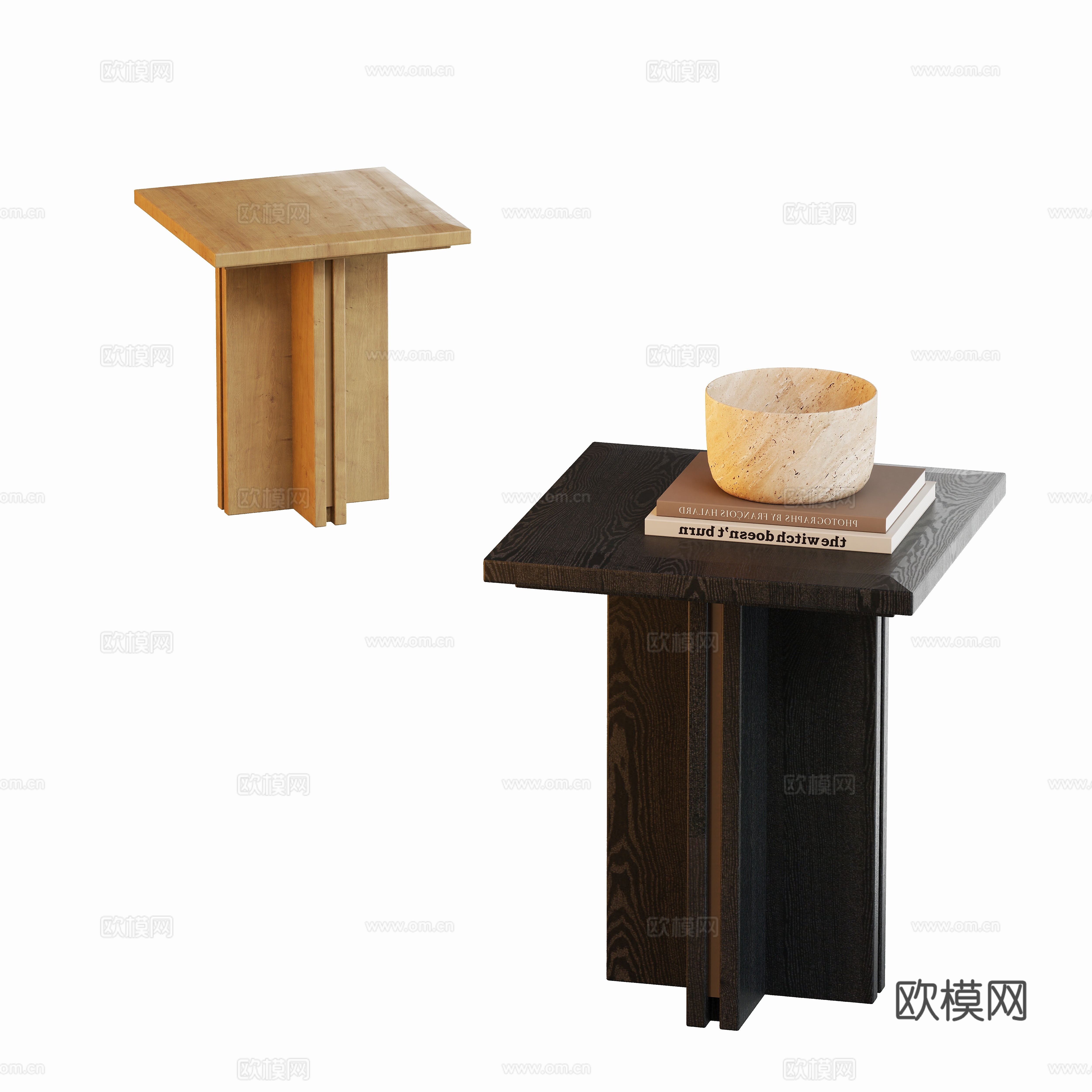 Modern solid wood edge table 3D model