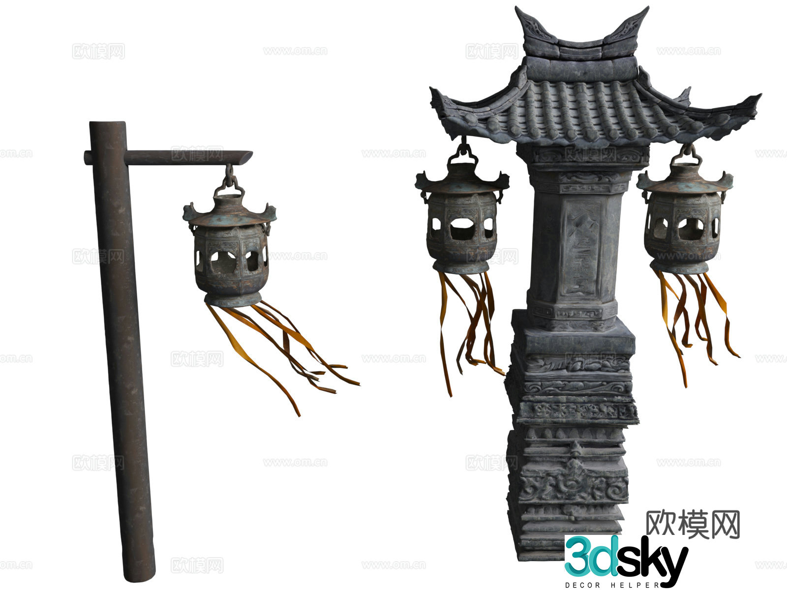 Chinese Buddha statues sculptures cultural relics lanterns temple lamps 3D model