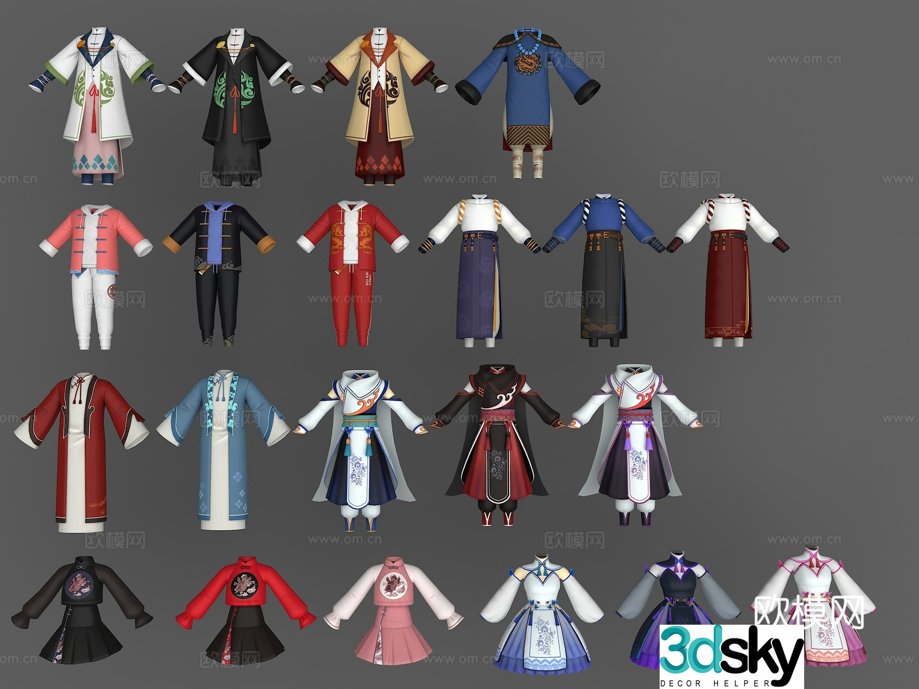 Chinese clothing Ancient clothing Chinese clothing Chinese clothing Chinese clothing National trend clothing Cartoon clothing 3D model
