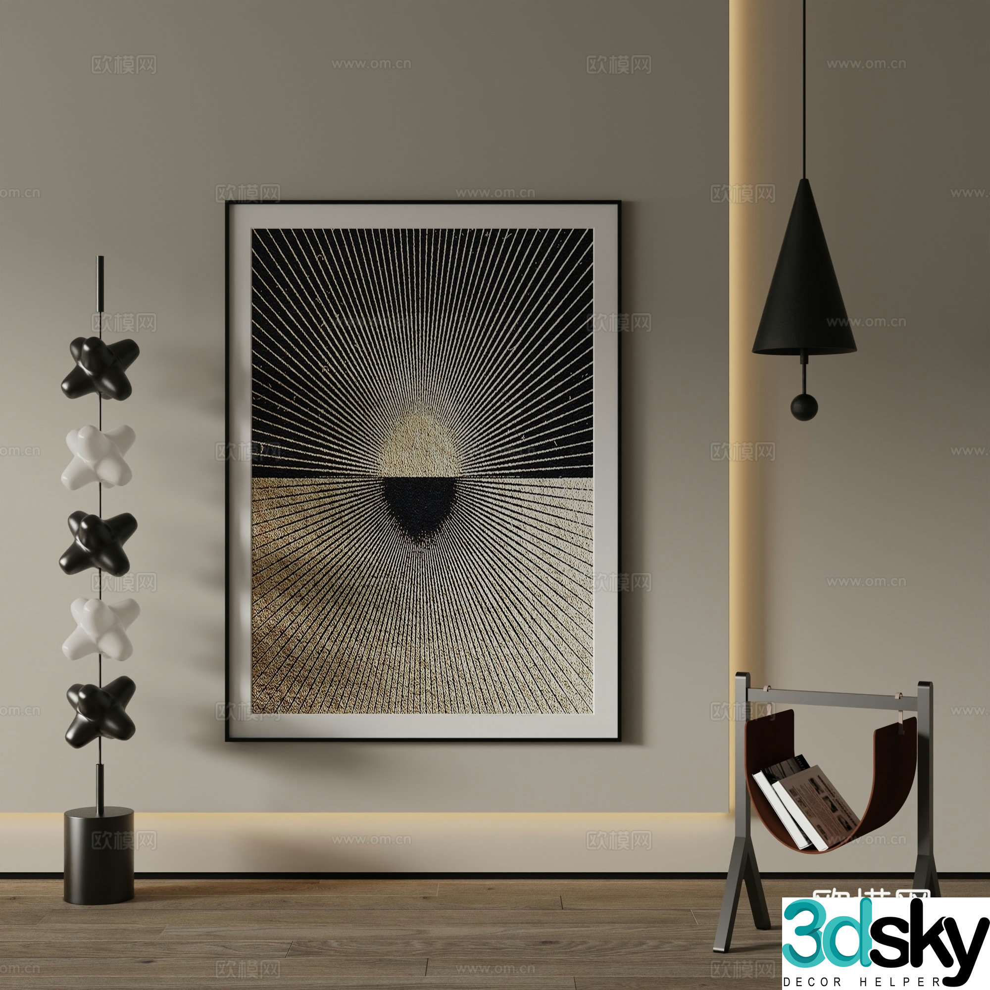 Modern decorative painting black and white hanging painting 3d model