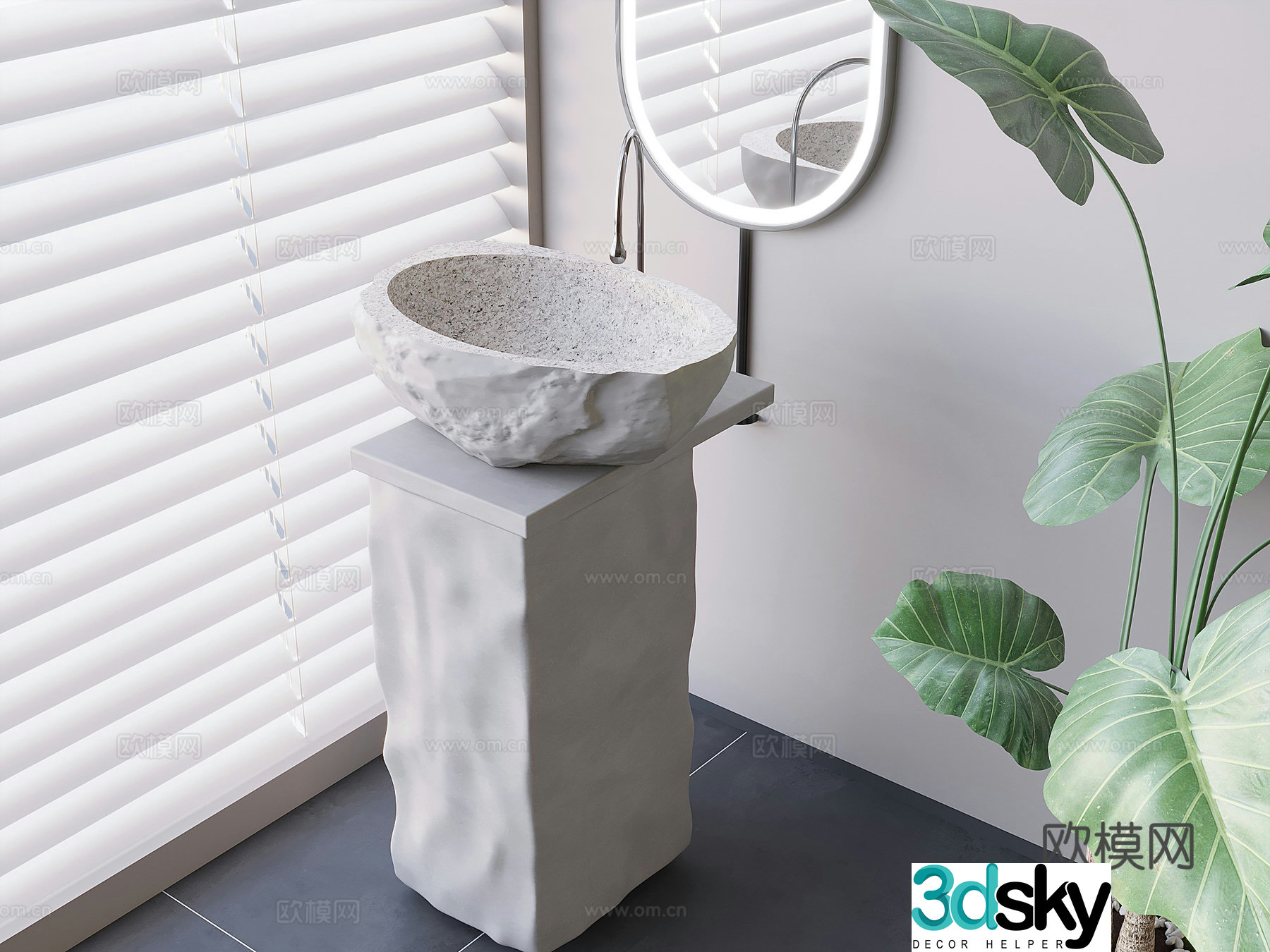 Nordic column wash basin stone sink 3d model