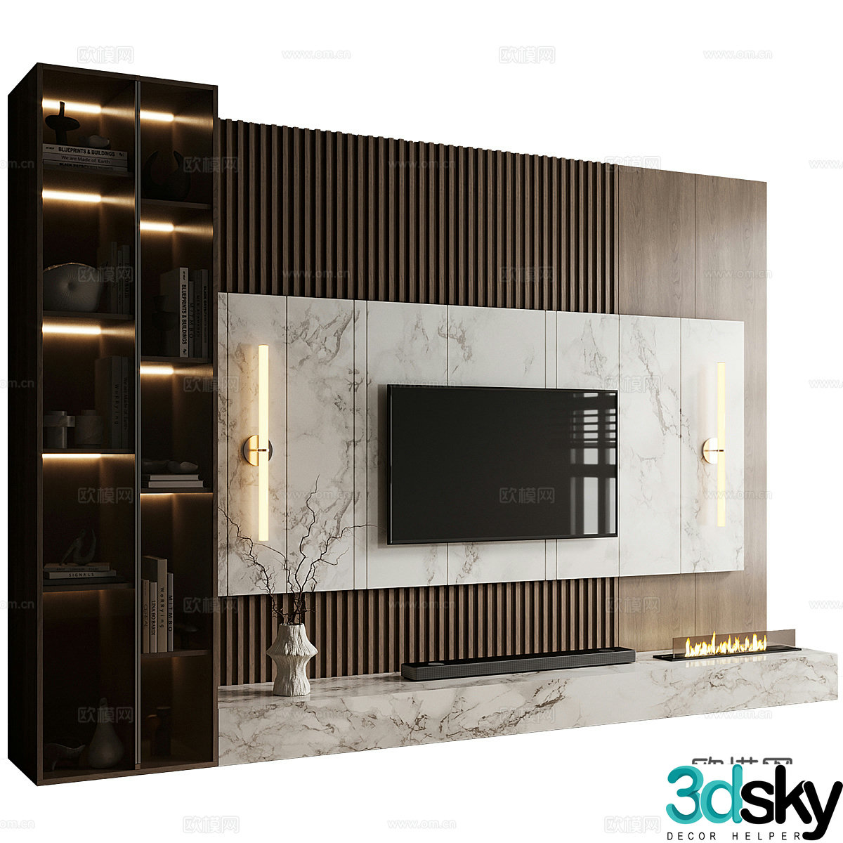 Modern TV background wall 3d model