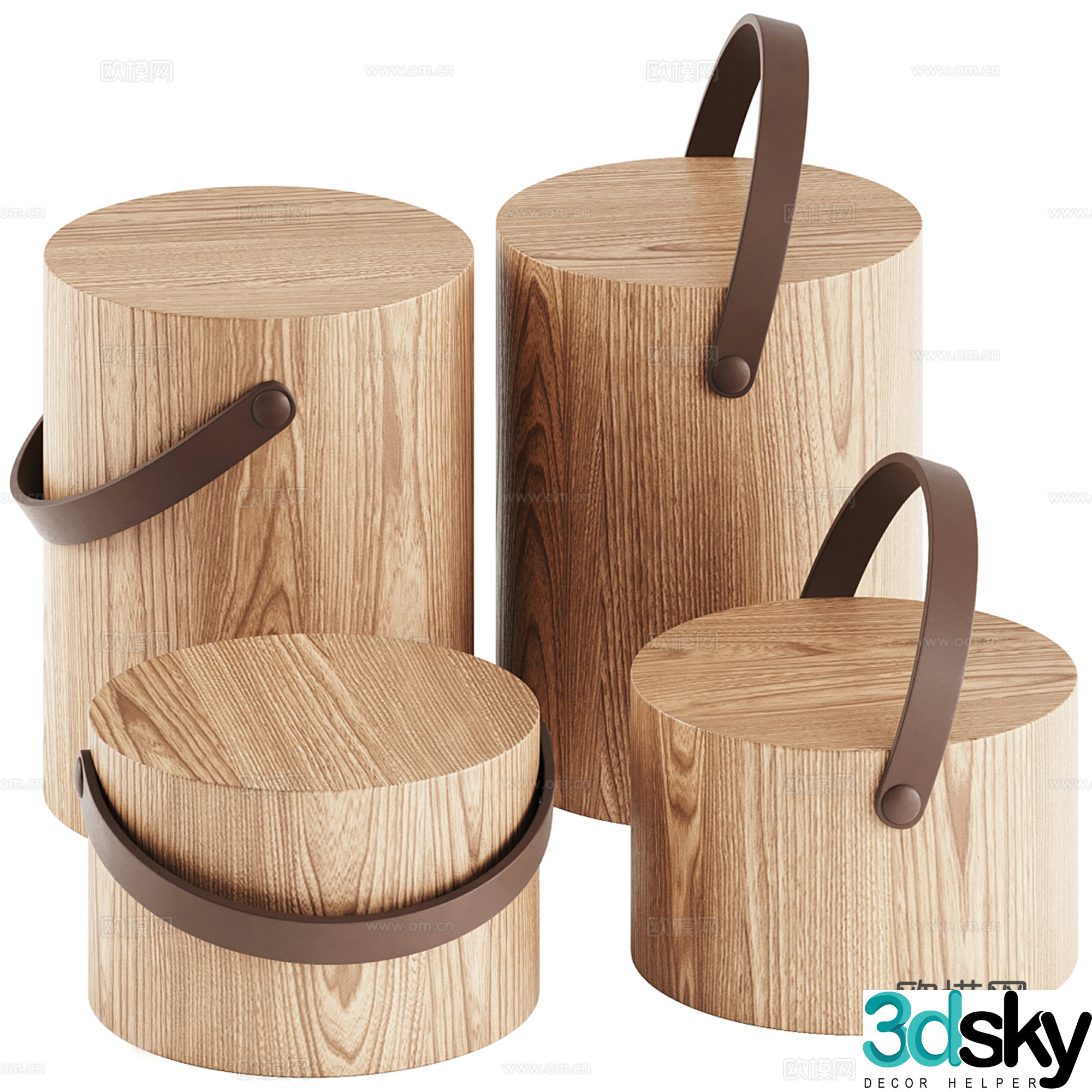 Medieval style low stool wooden stool side table round table 3D model