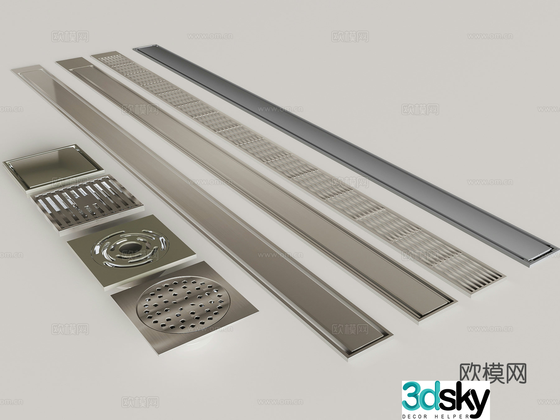 Stainless steel floor drain drain hole drain outlet long strip odorproof floor drain 3D model