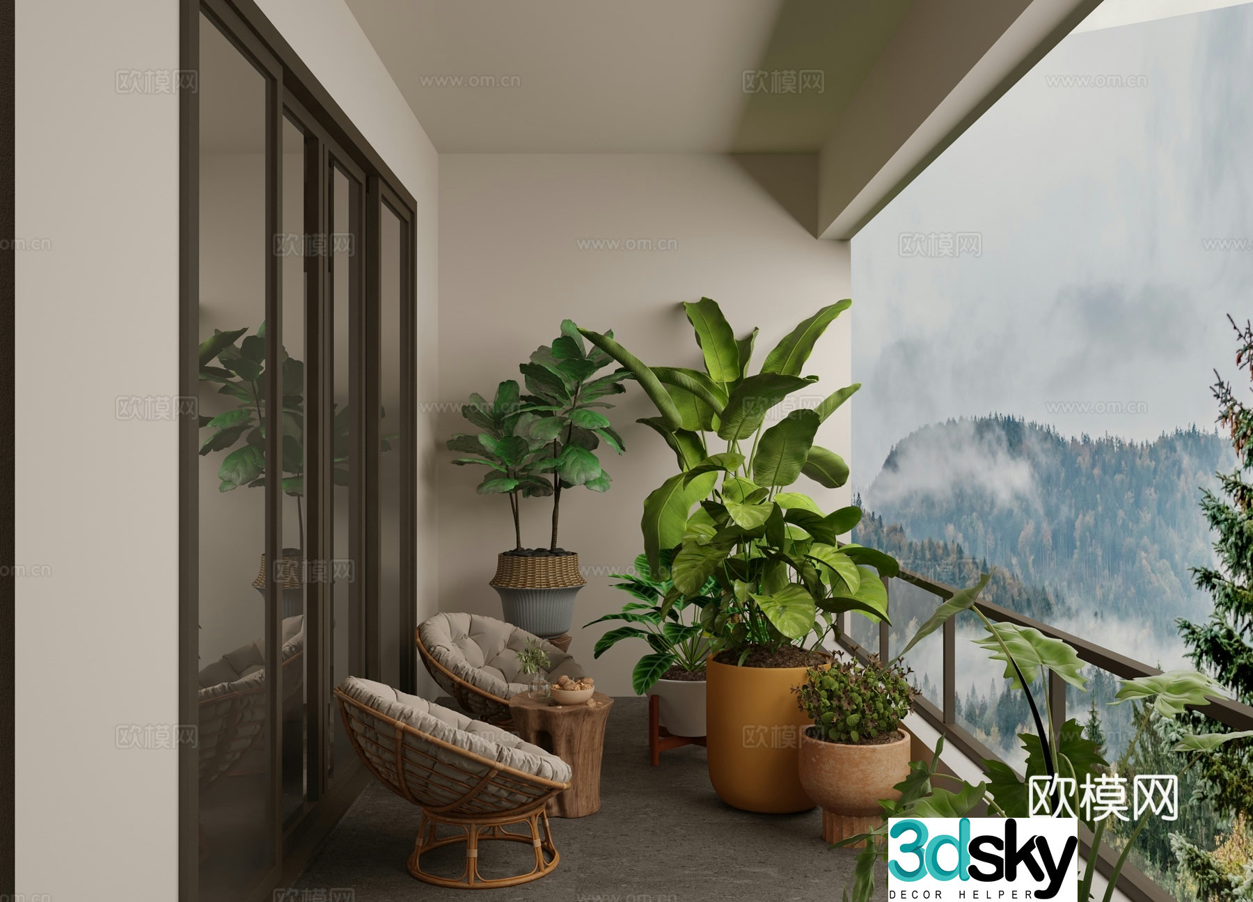 Modern casual balcony 3d model