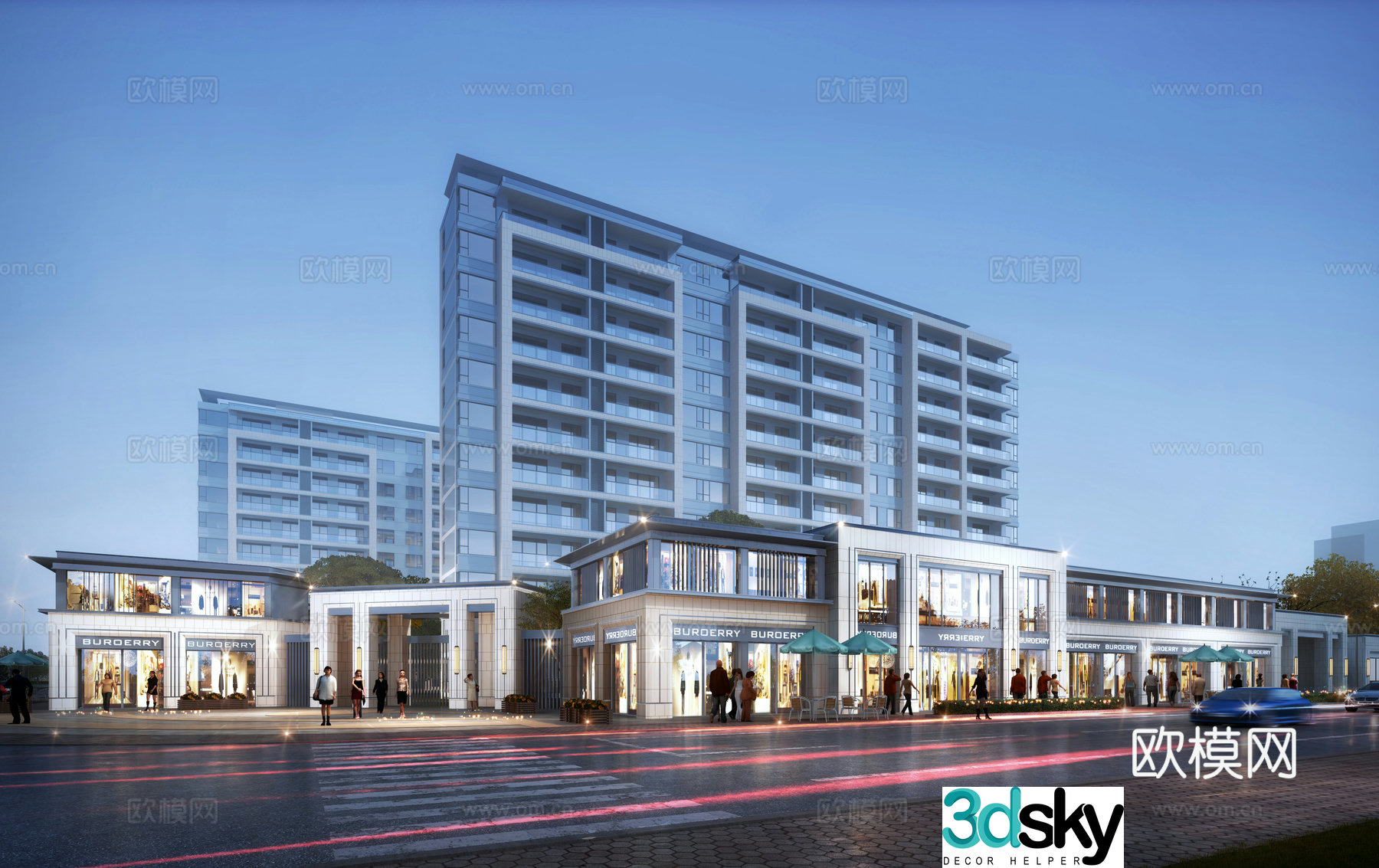 3D model of commercial buildings along the street