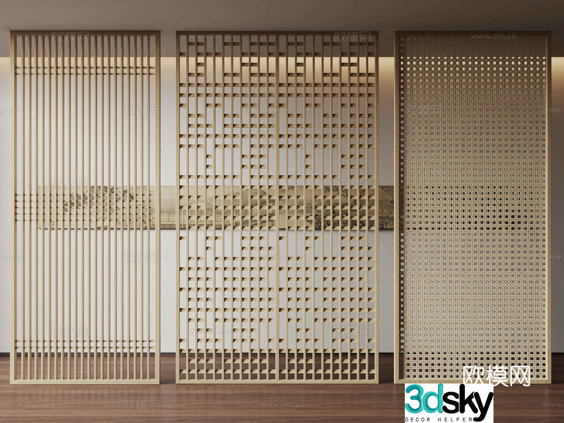 New Chinese style partition wooden partition hollow partition 3D model