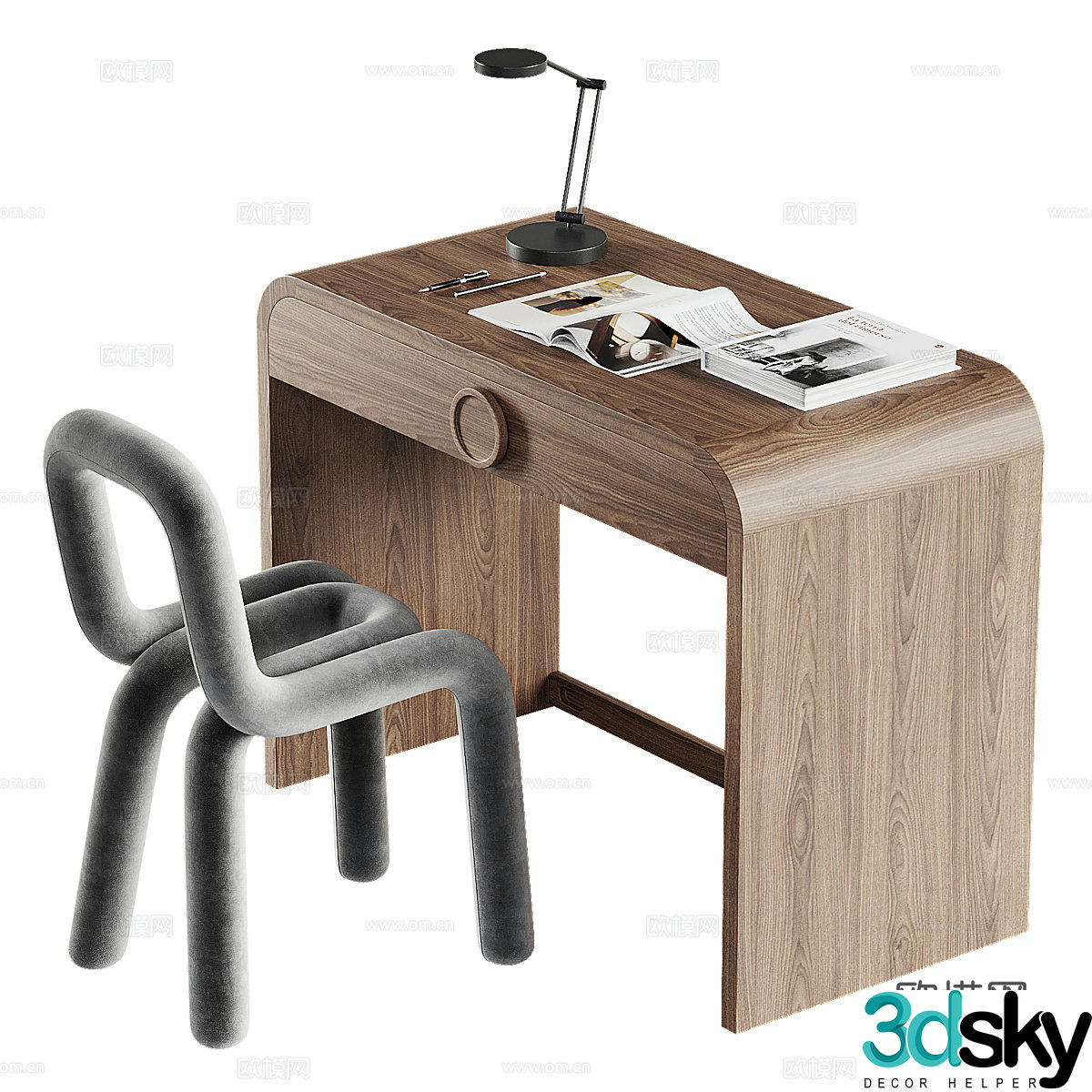 Modern solid wood desk and chair 3d model