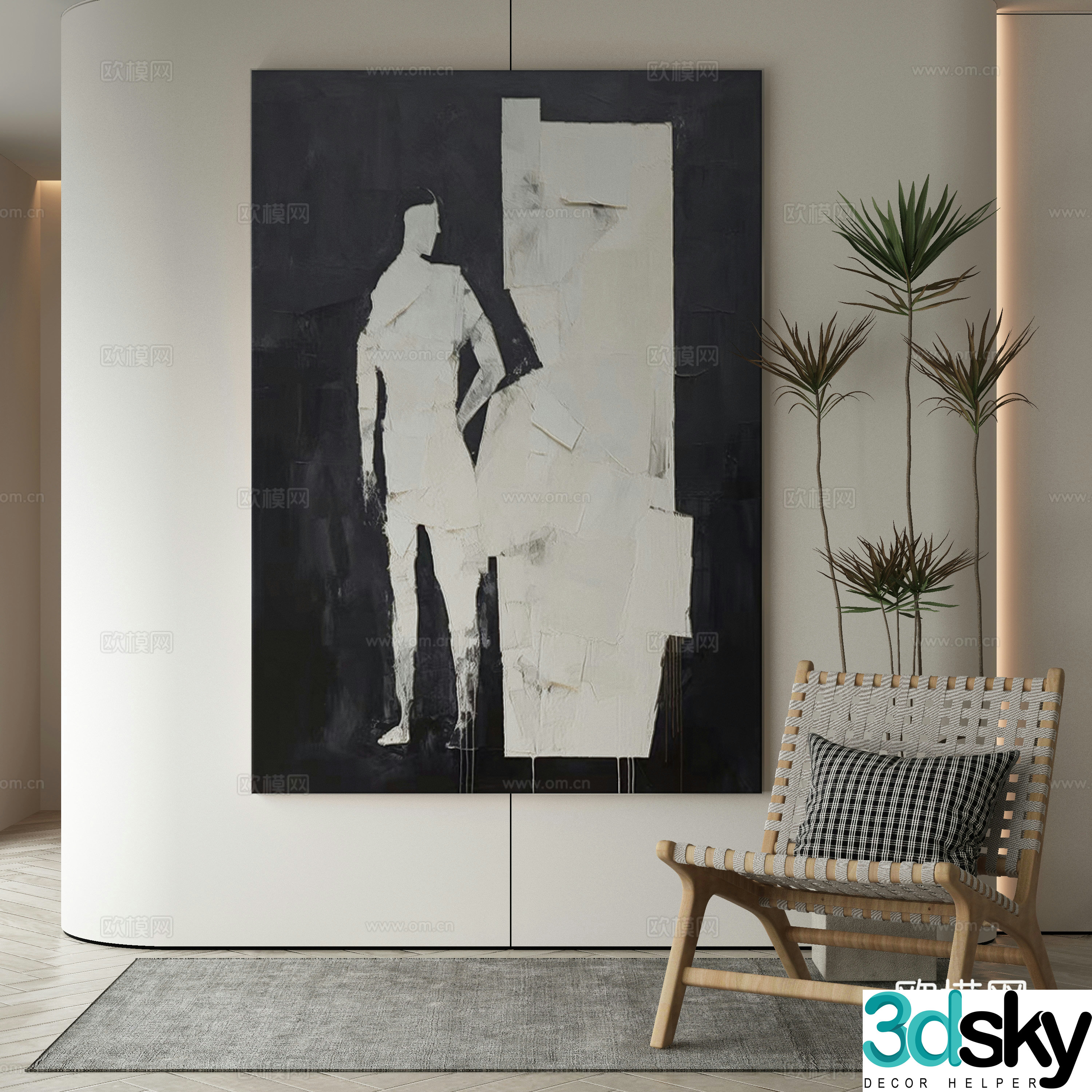 Modern art painting Decorative painting Black and white hanging painting 3d model