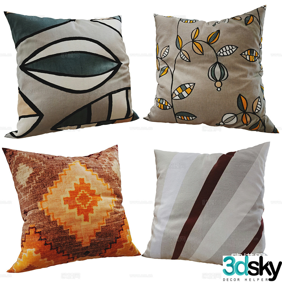 New Chinese style pillow printed pillow 3D model