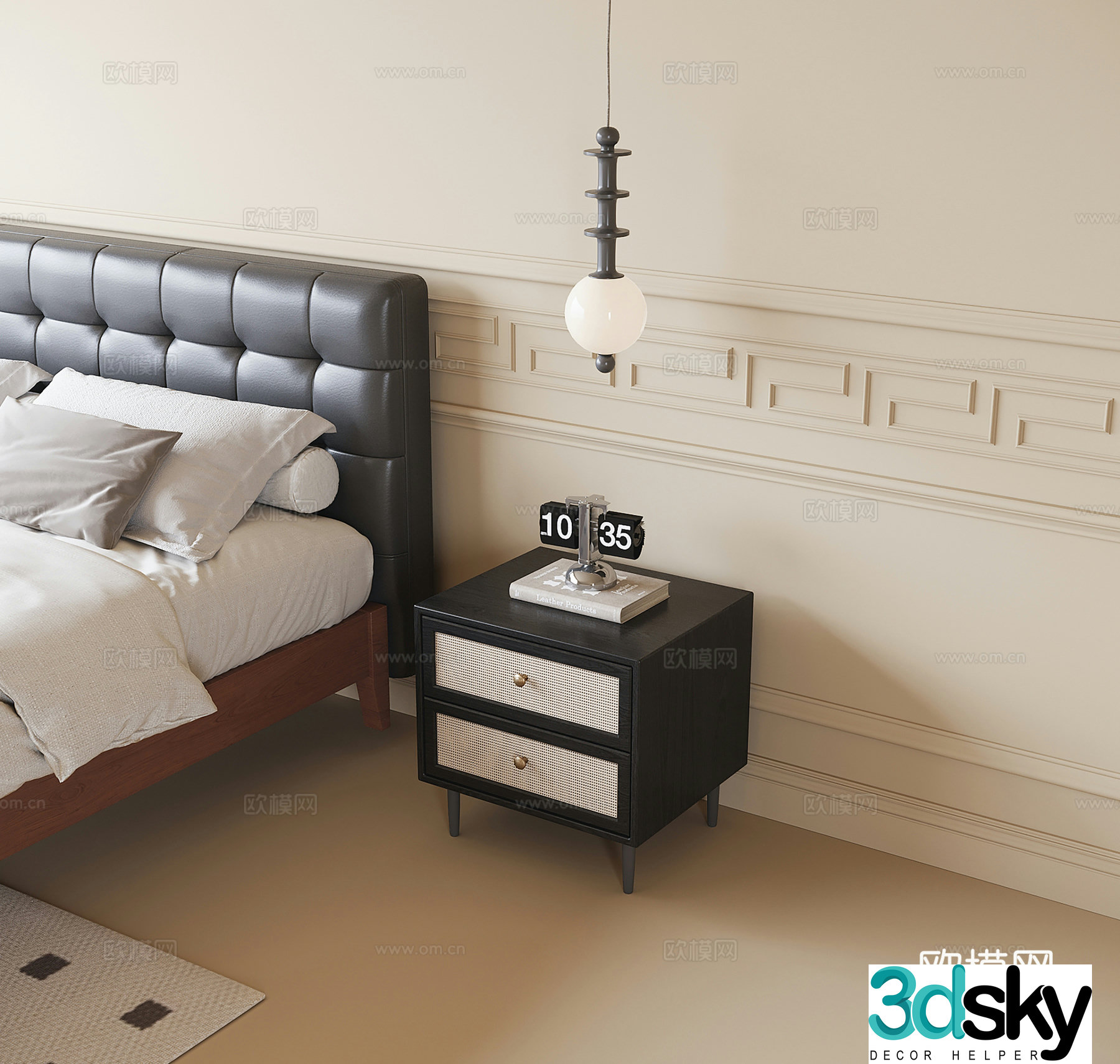 French bedside table bedside chandelier 3d model