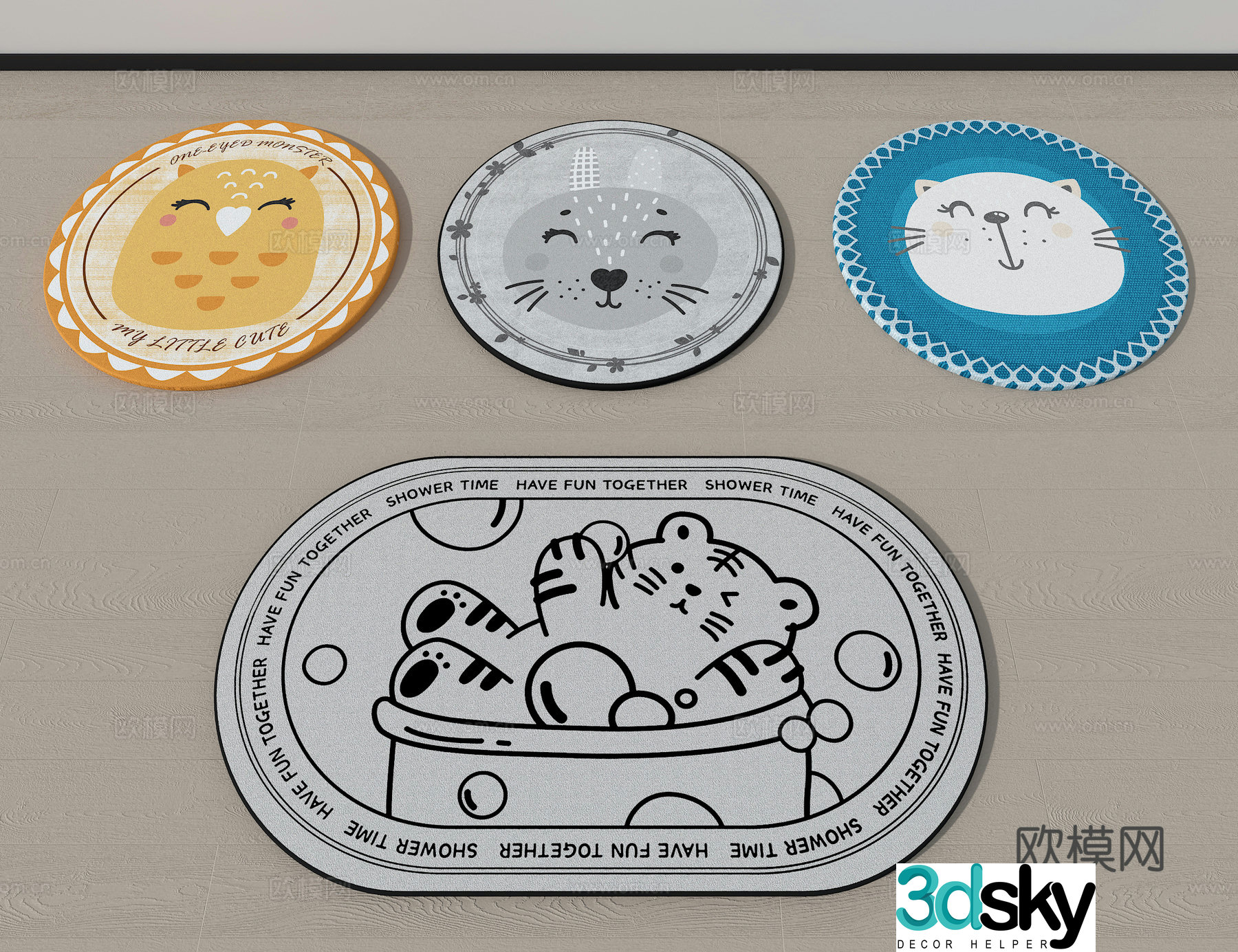 Children’s carpet Round carpet Cartoon animal carpet 3d model
