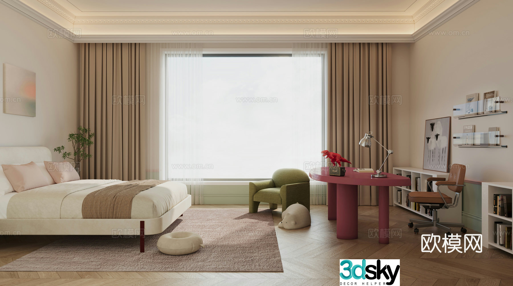 French simple bedroom teenager room 3d model