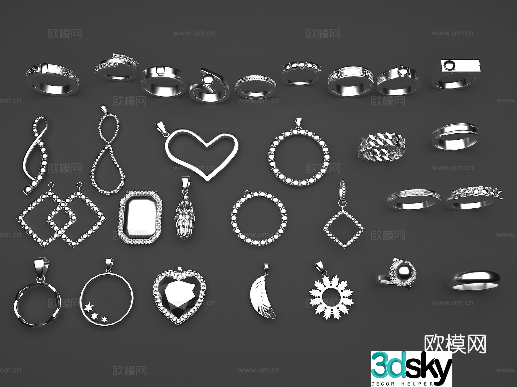 Jewelry Earrings Necklace Petals Jewelry Ring 3d Model