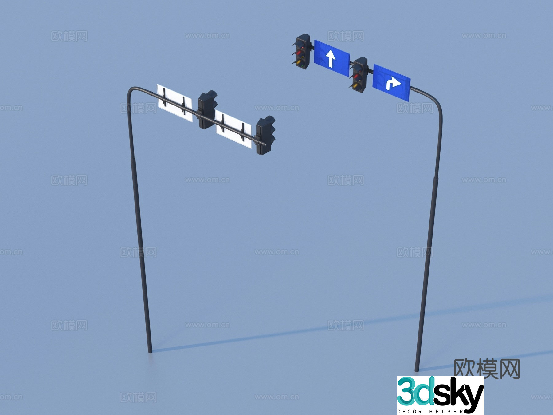 Traffic lights road signs intersection sign 3d model