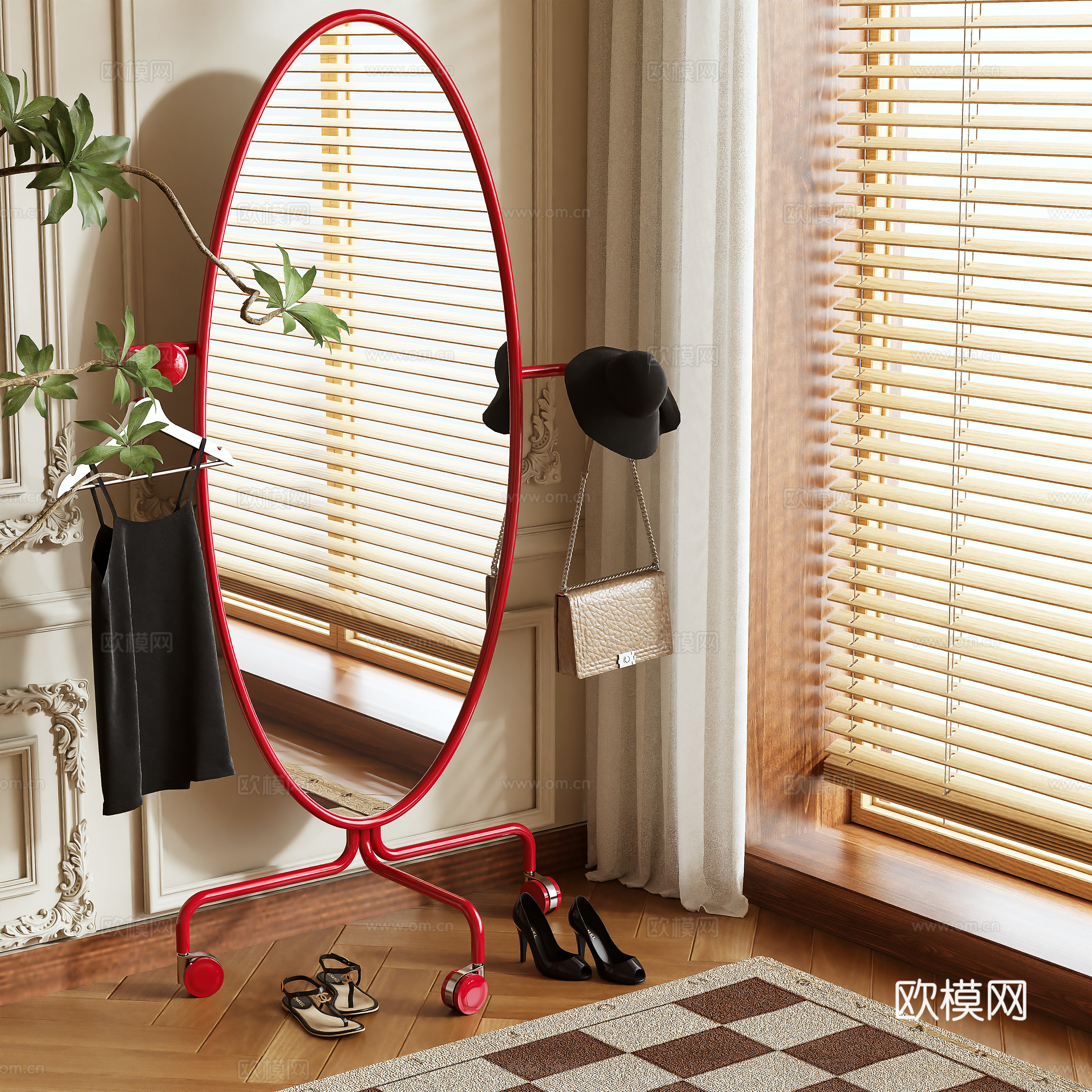 Modern elliptical mirror dressing mirror movable mirror 3d model