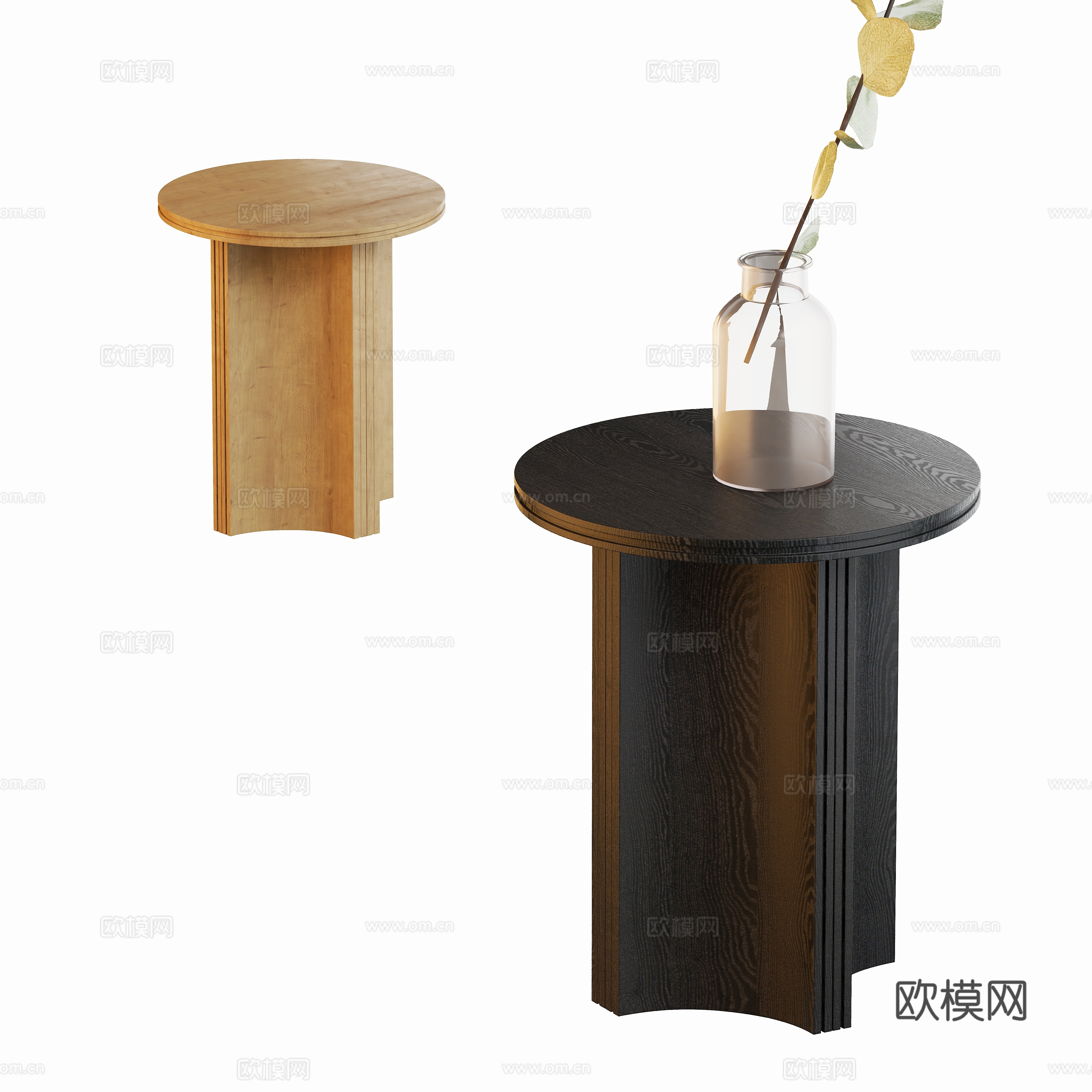 Wasabi corner table side table wooden round table 3D model