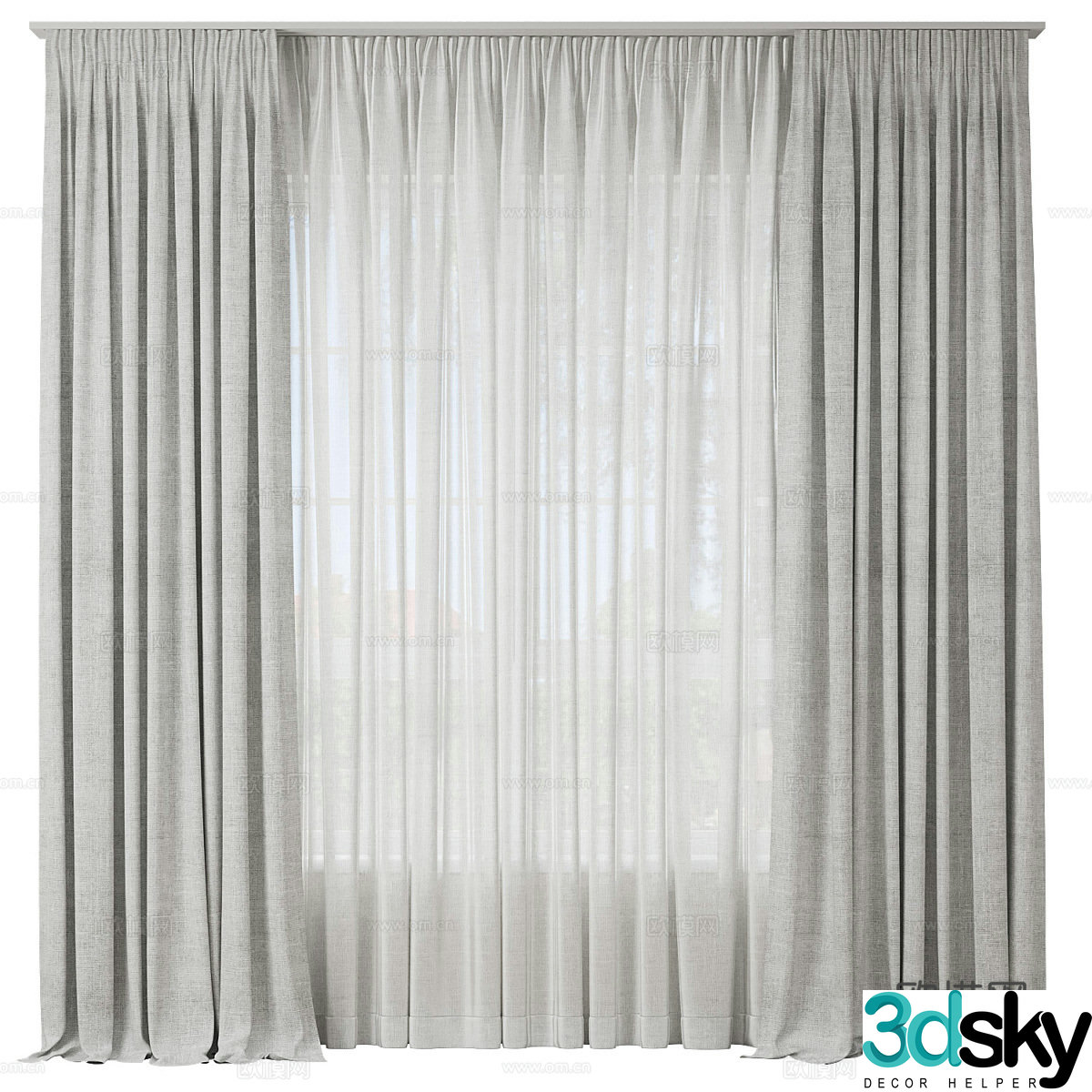 New Chinese curtains gauze curtains 3D model