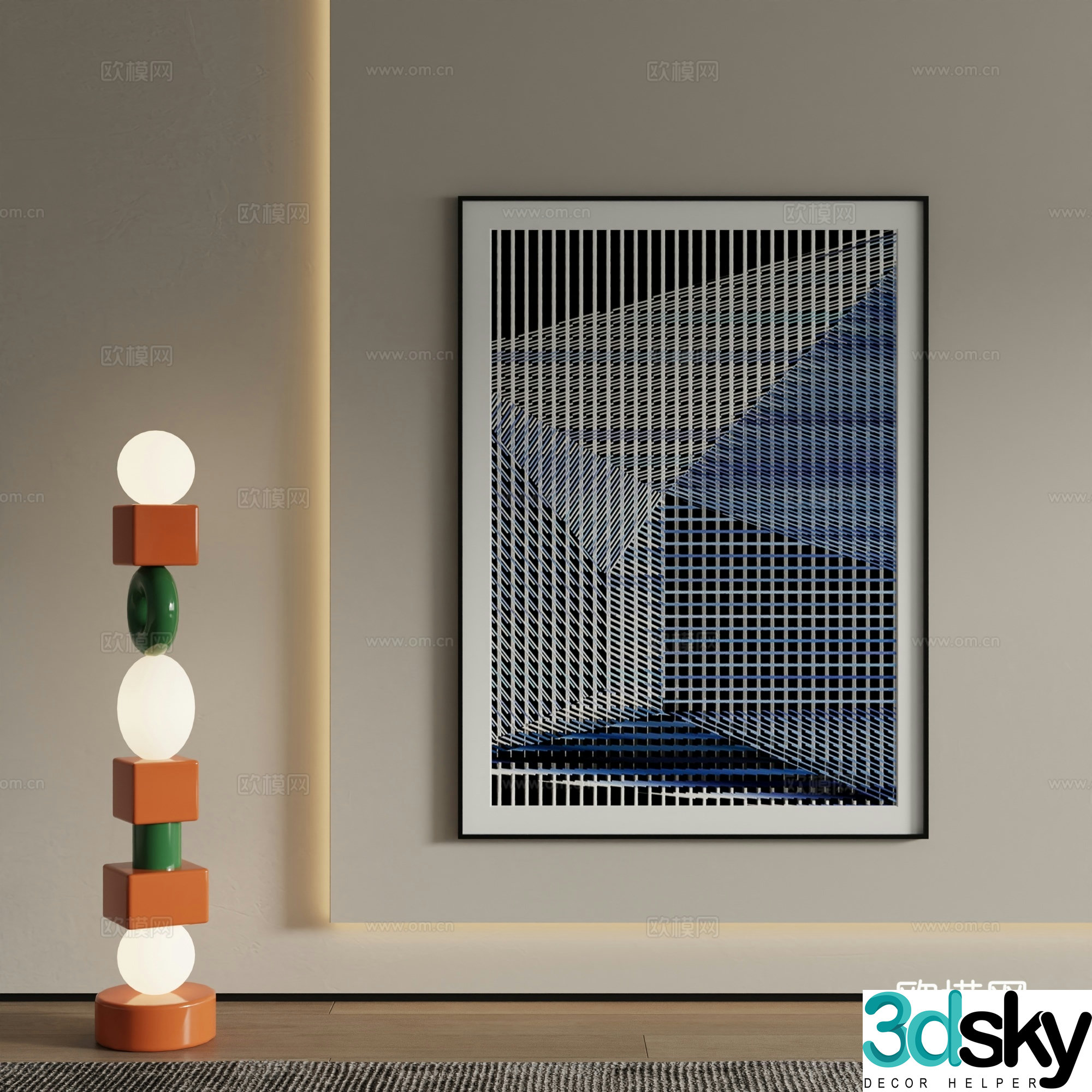 Modern decorative painting blue geometric painting 3d model