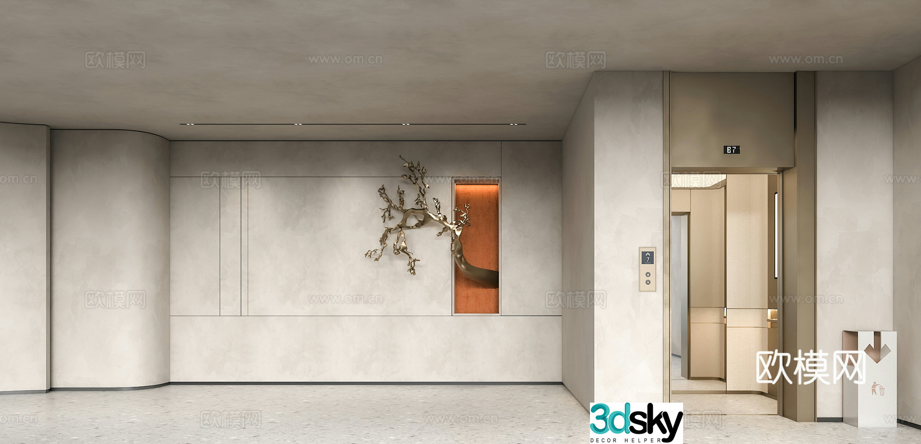 Modern hotel apartment elevator hall 3D model