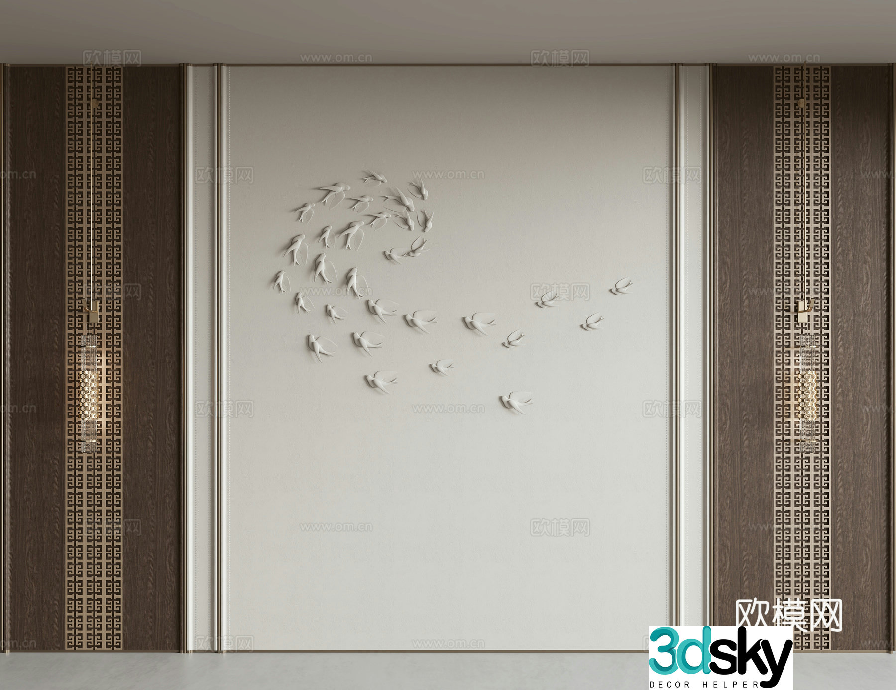New Chinese style background wall 3d model