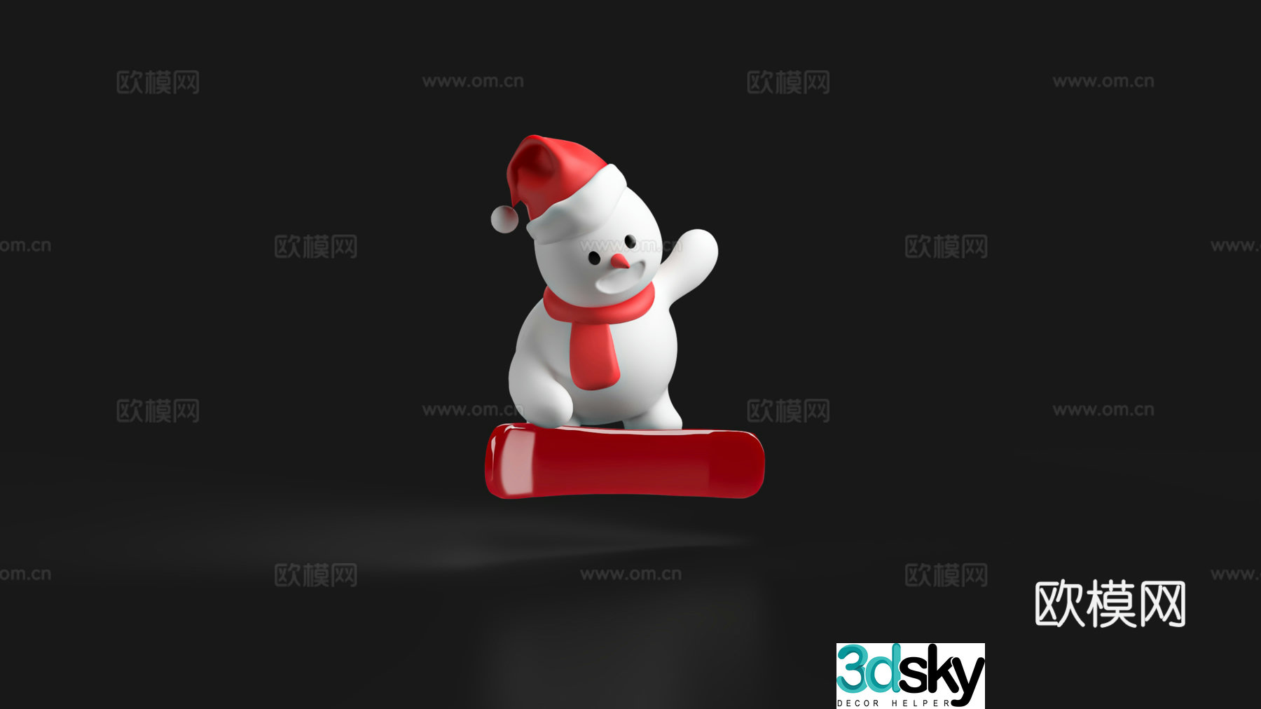 Snowman Christmas hat skateboard acrylic Christmas beauty 3d model