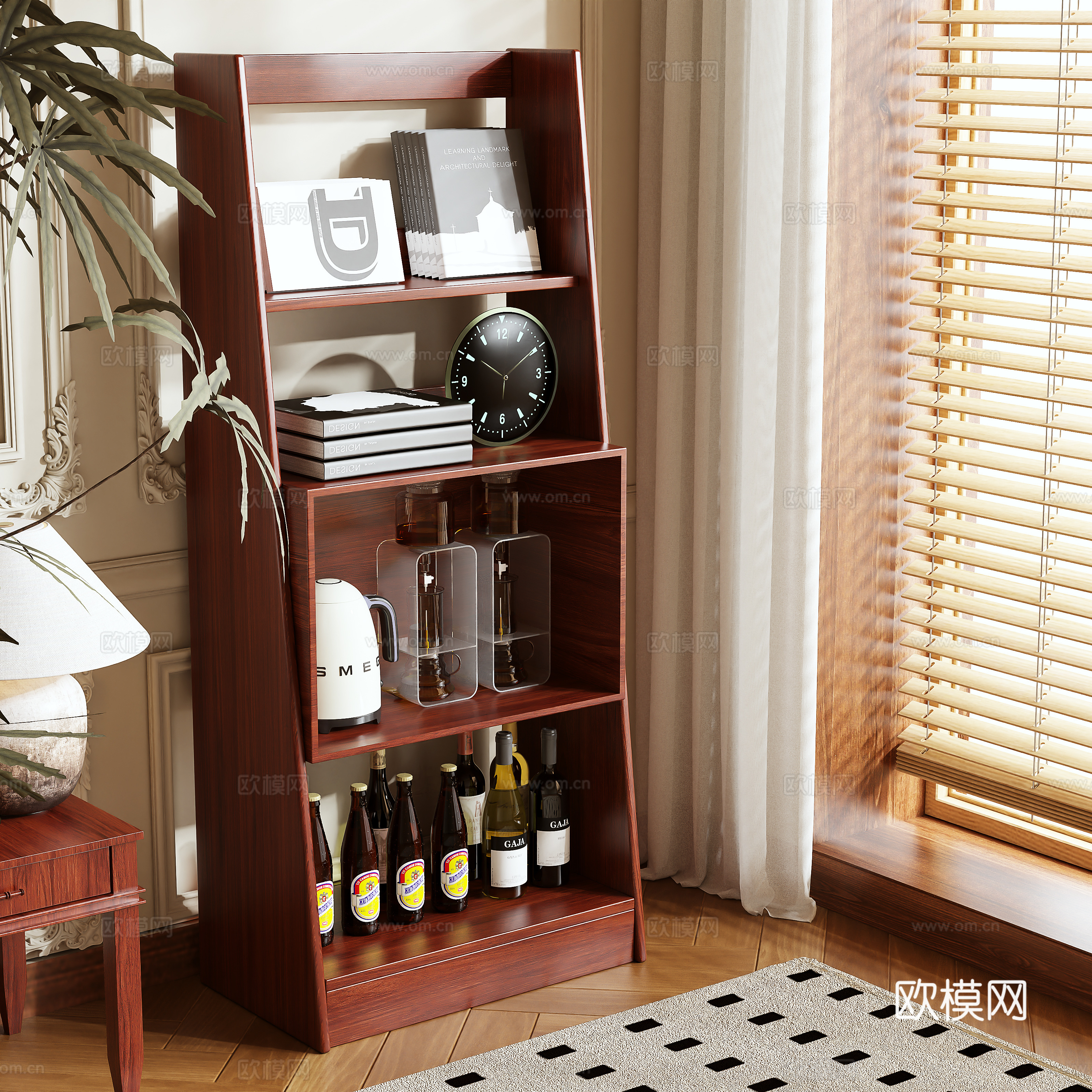 Middle-aged sideboard wine cabinet bookcase 3d model