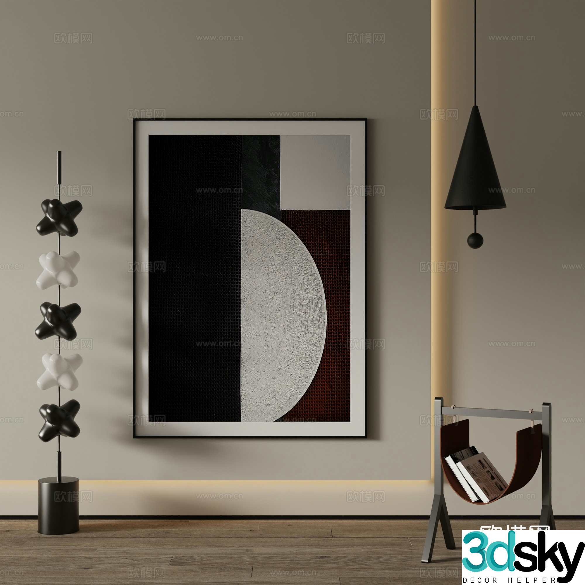 Modern decorative painting black and white hanging painting 3d model
