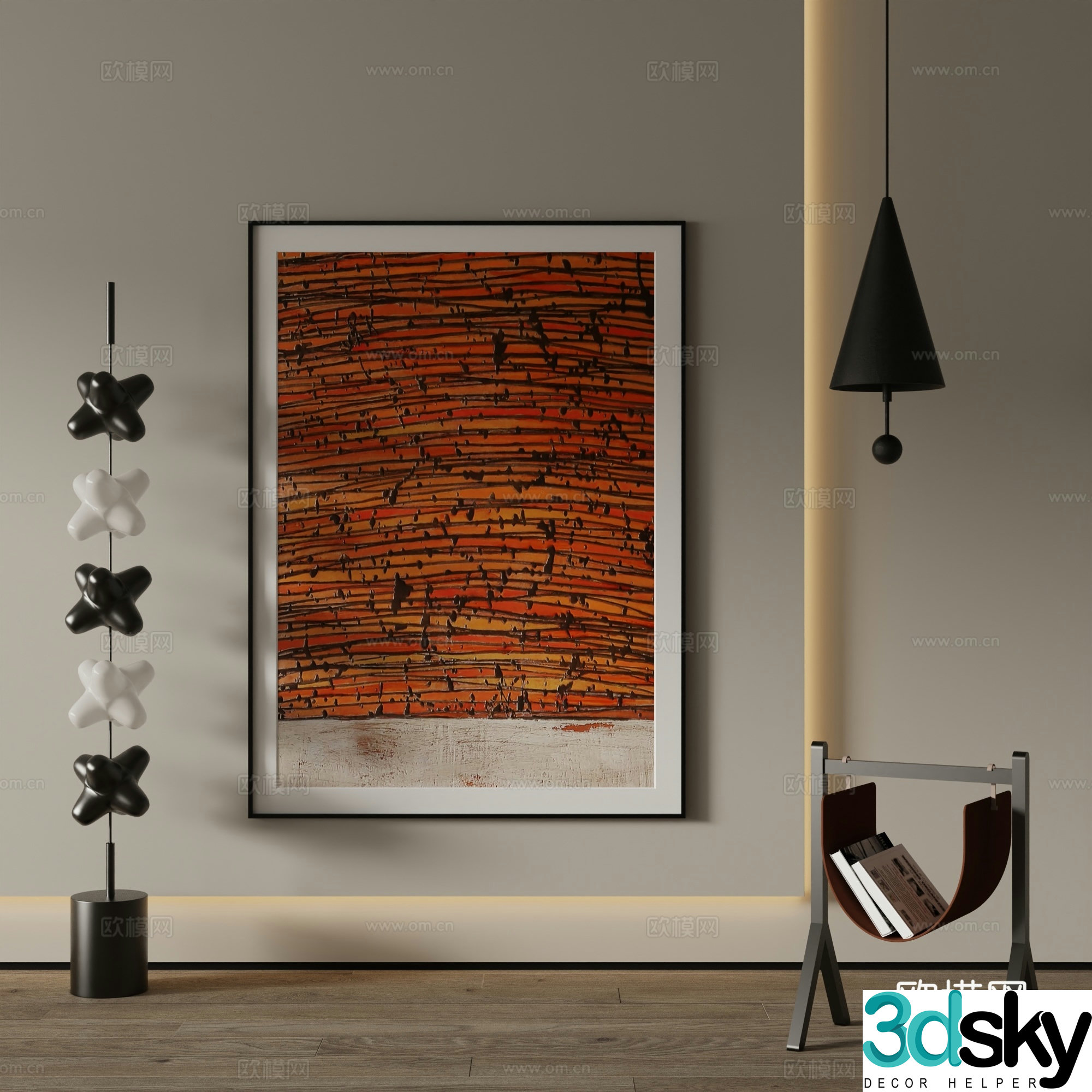 Modern decorative painting Rock wall texture hanging painting 3d model