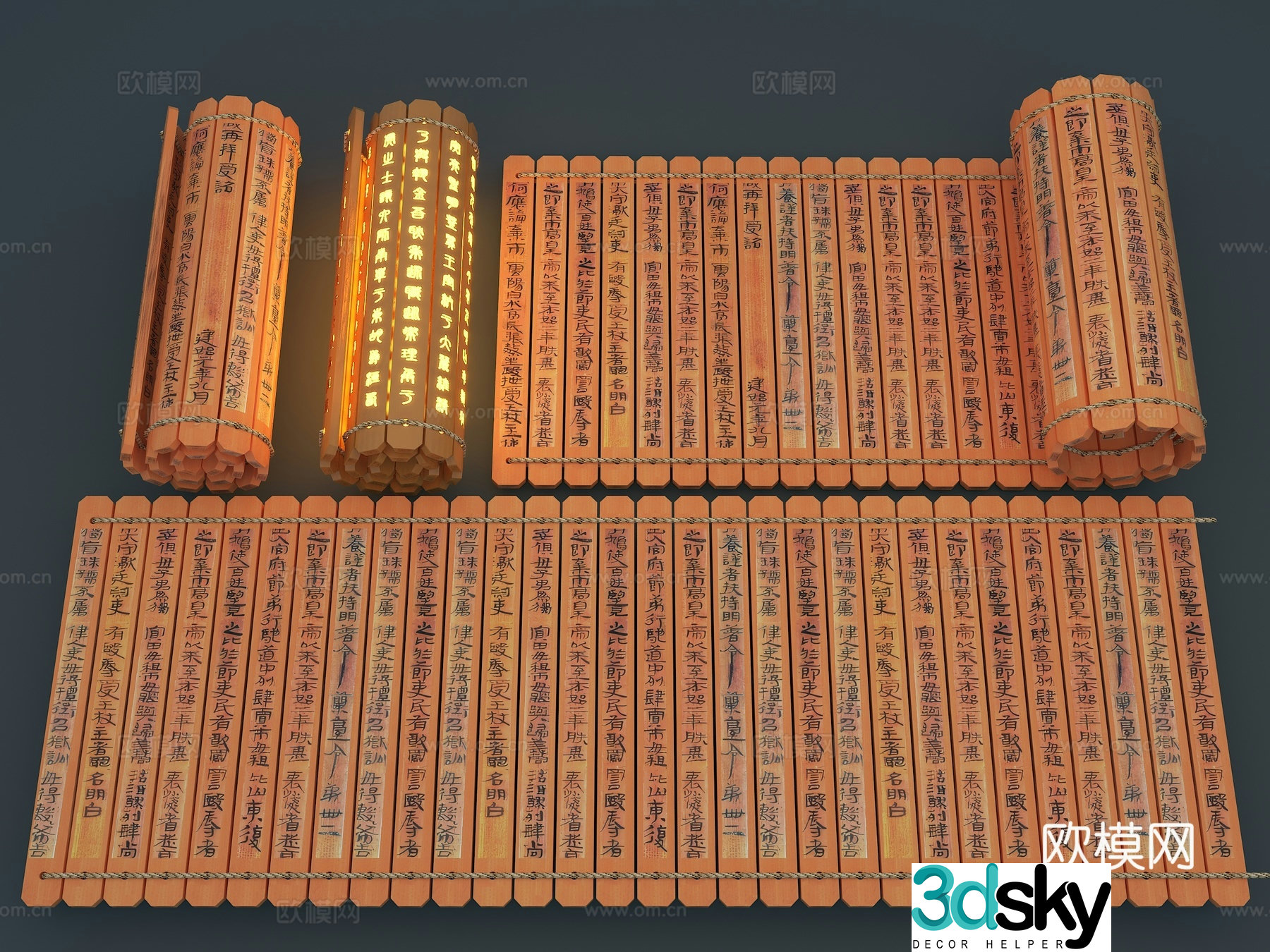 Chinese style bamboo slips bamboo slips bamboo slips luminous bamboo slips 3D model