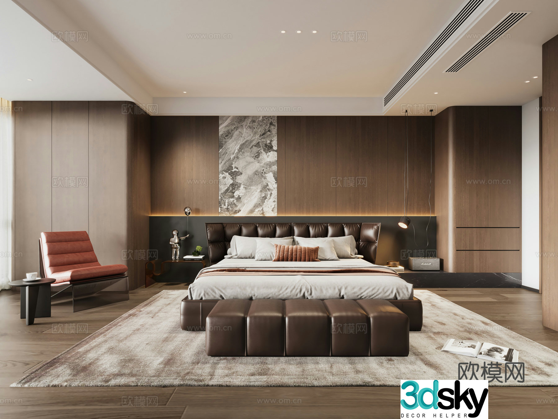 Italian light luxury bedroom master bedroom 3D model