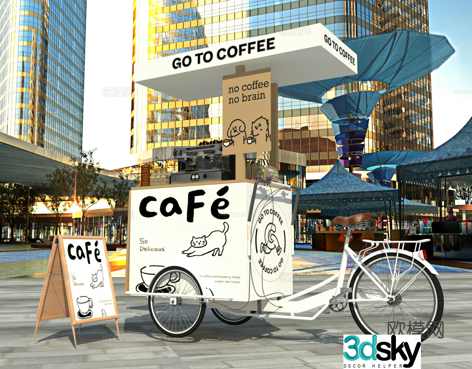 Modern coffee vending cart 3d model