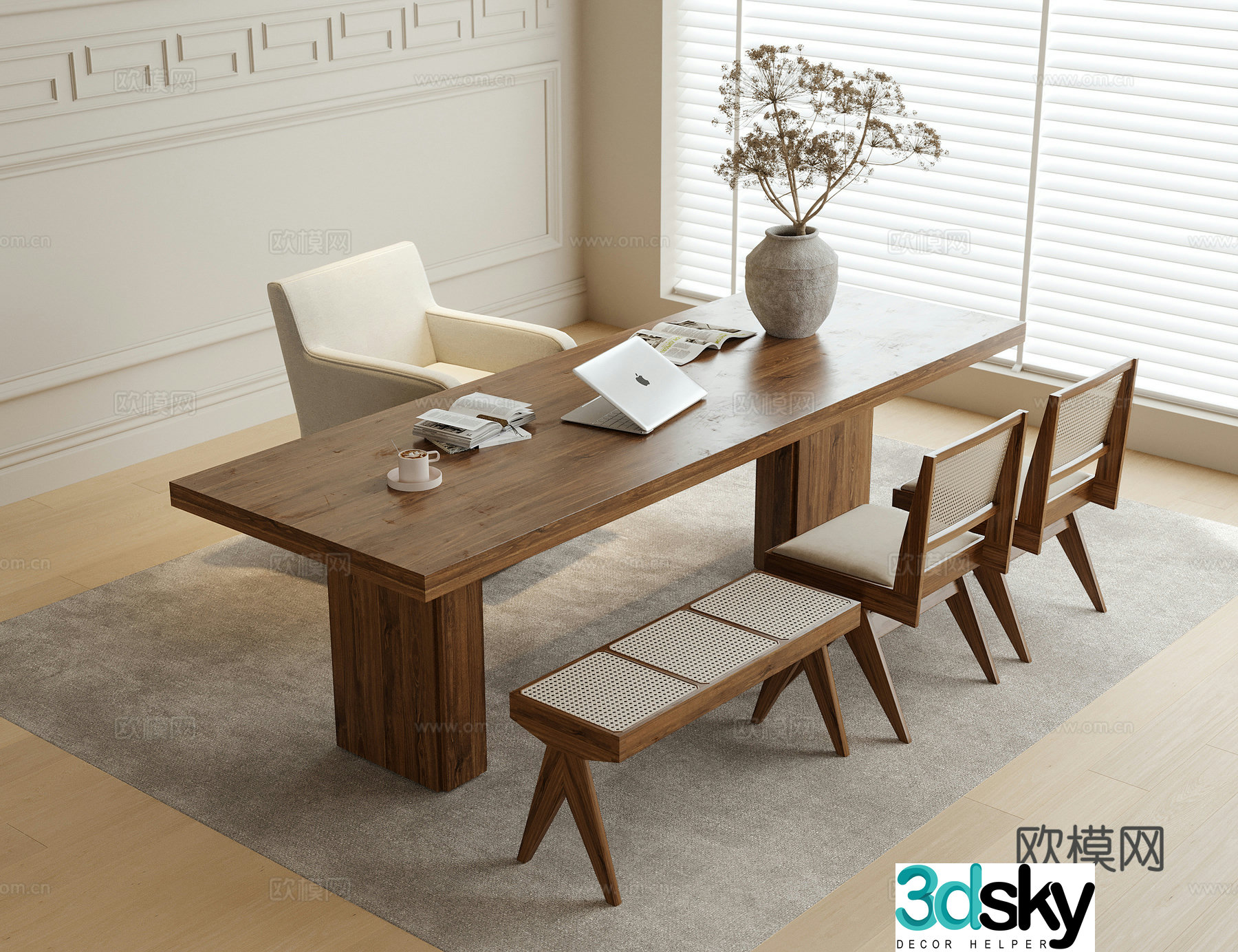 Wabi-sabi style desk chair 3d model