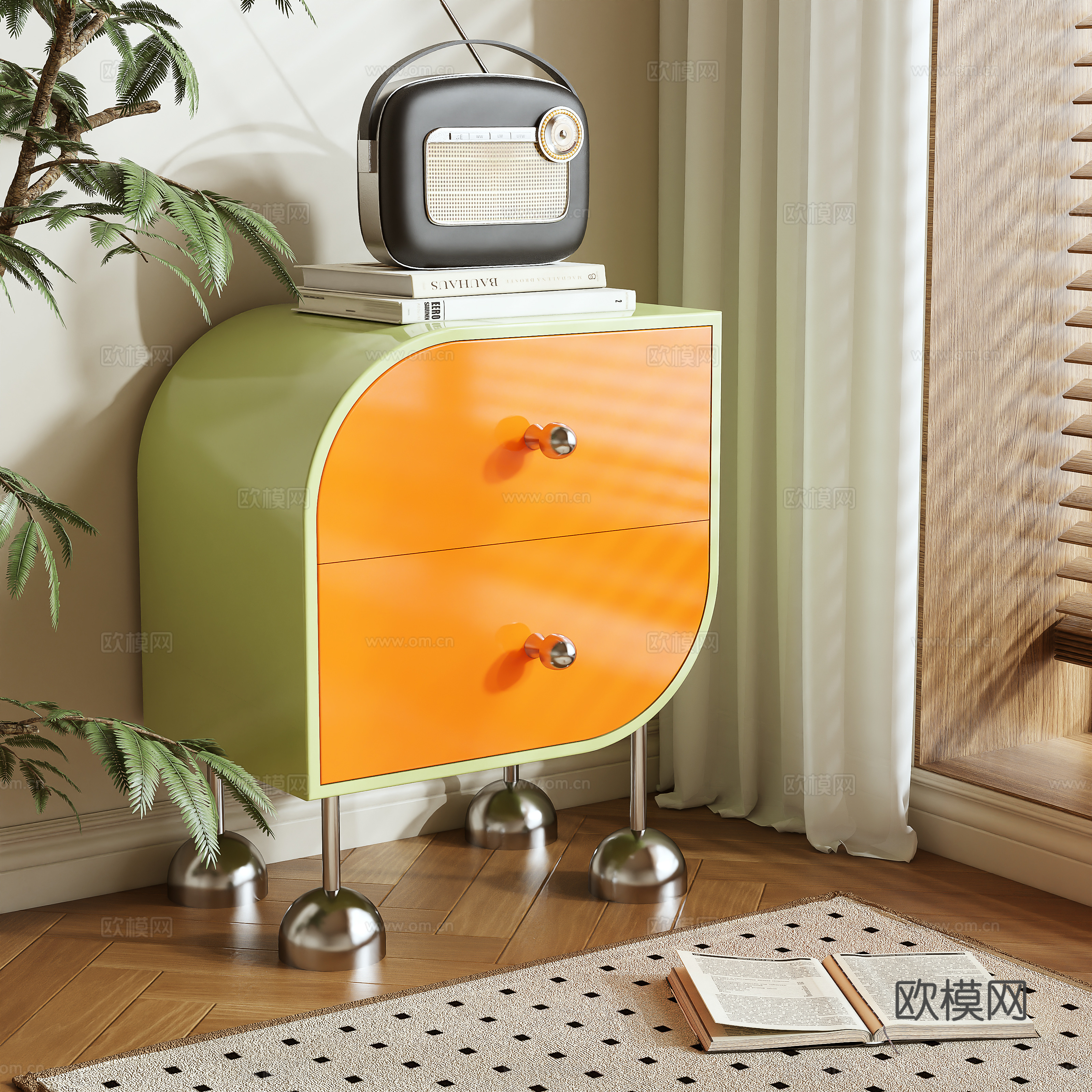 Cream style bedside table children’s cabinet 3d model