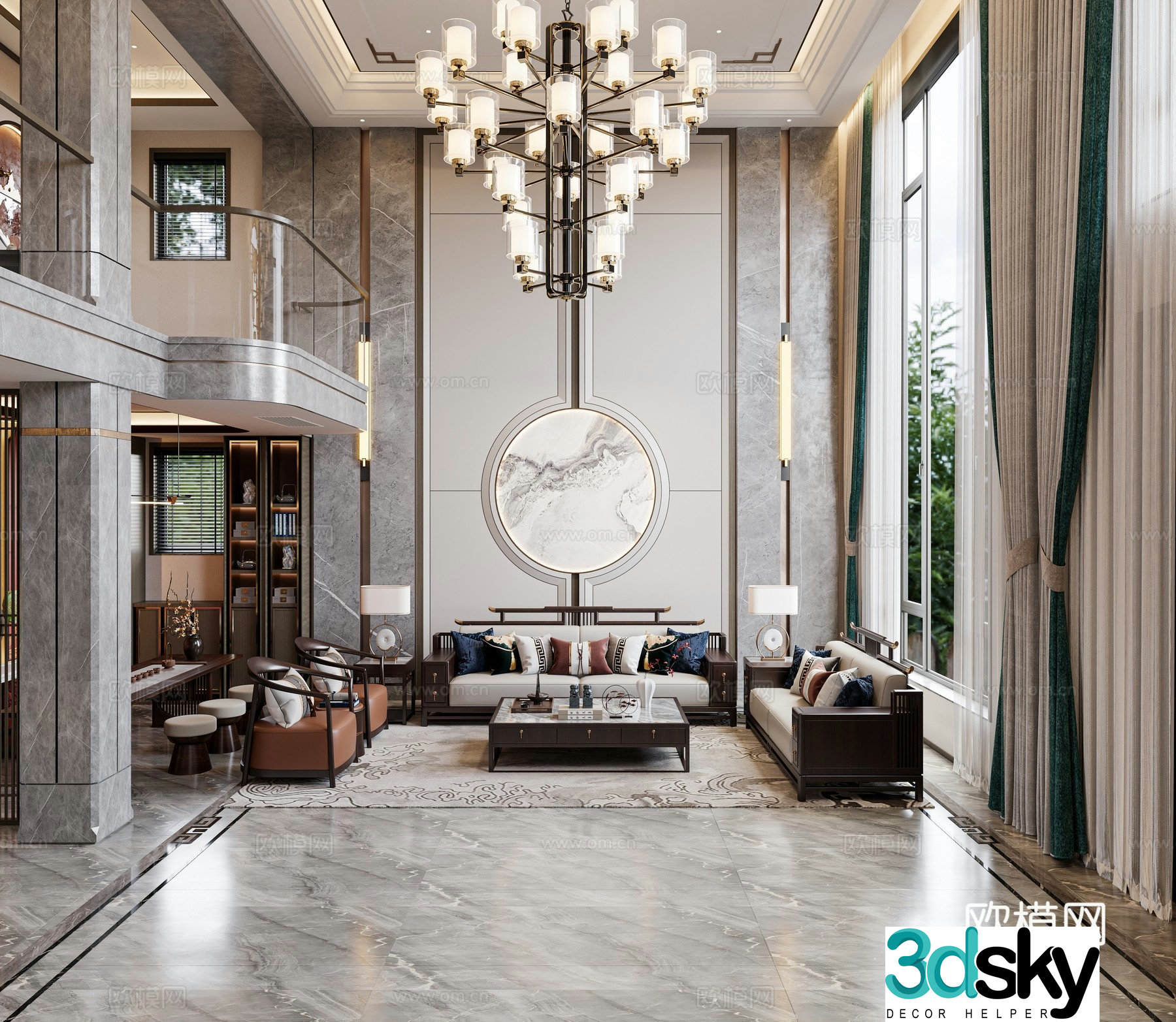 New Chinese style villa living room 3D model