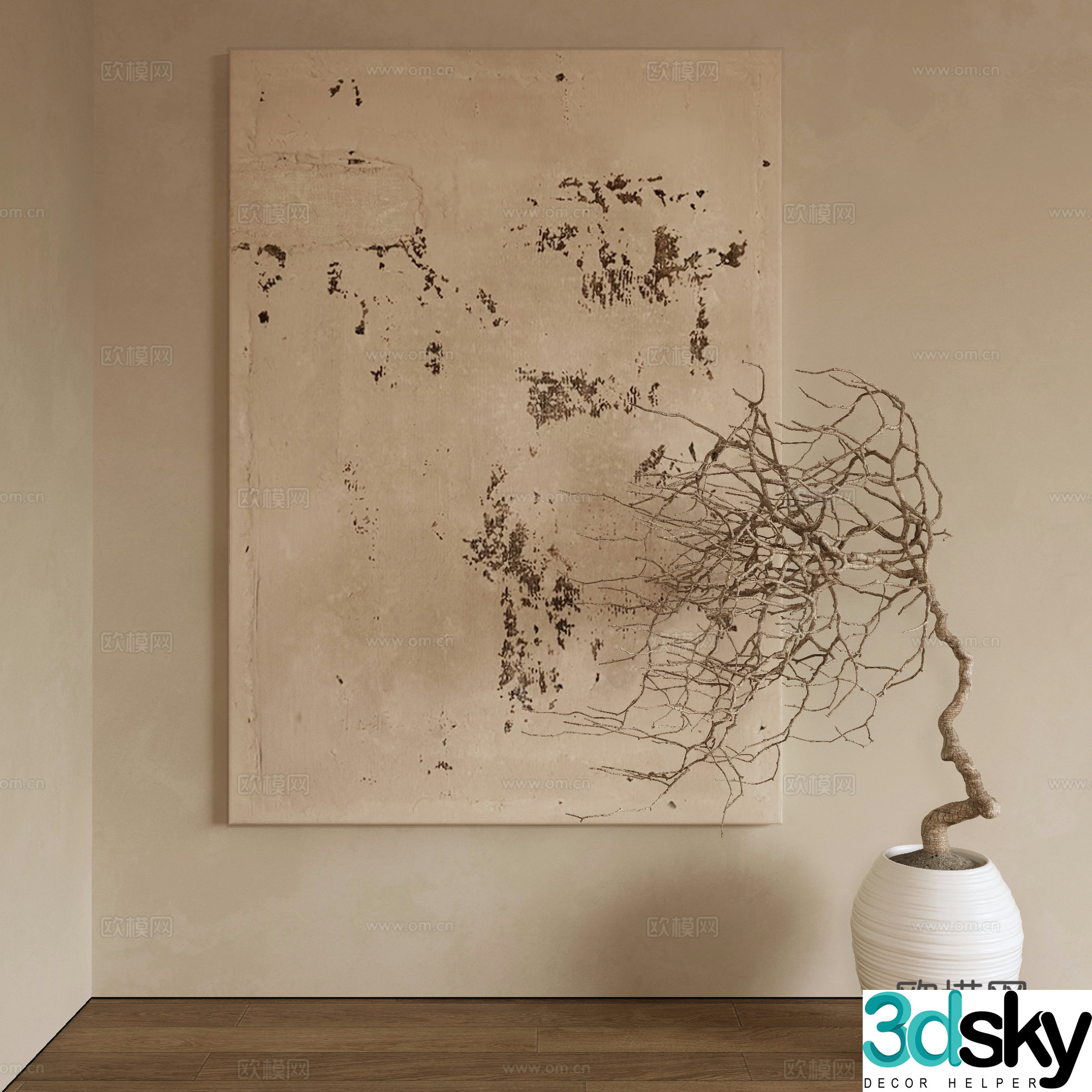 Modern decorative painting Abstract painting Dead branches potted 3d model