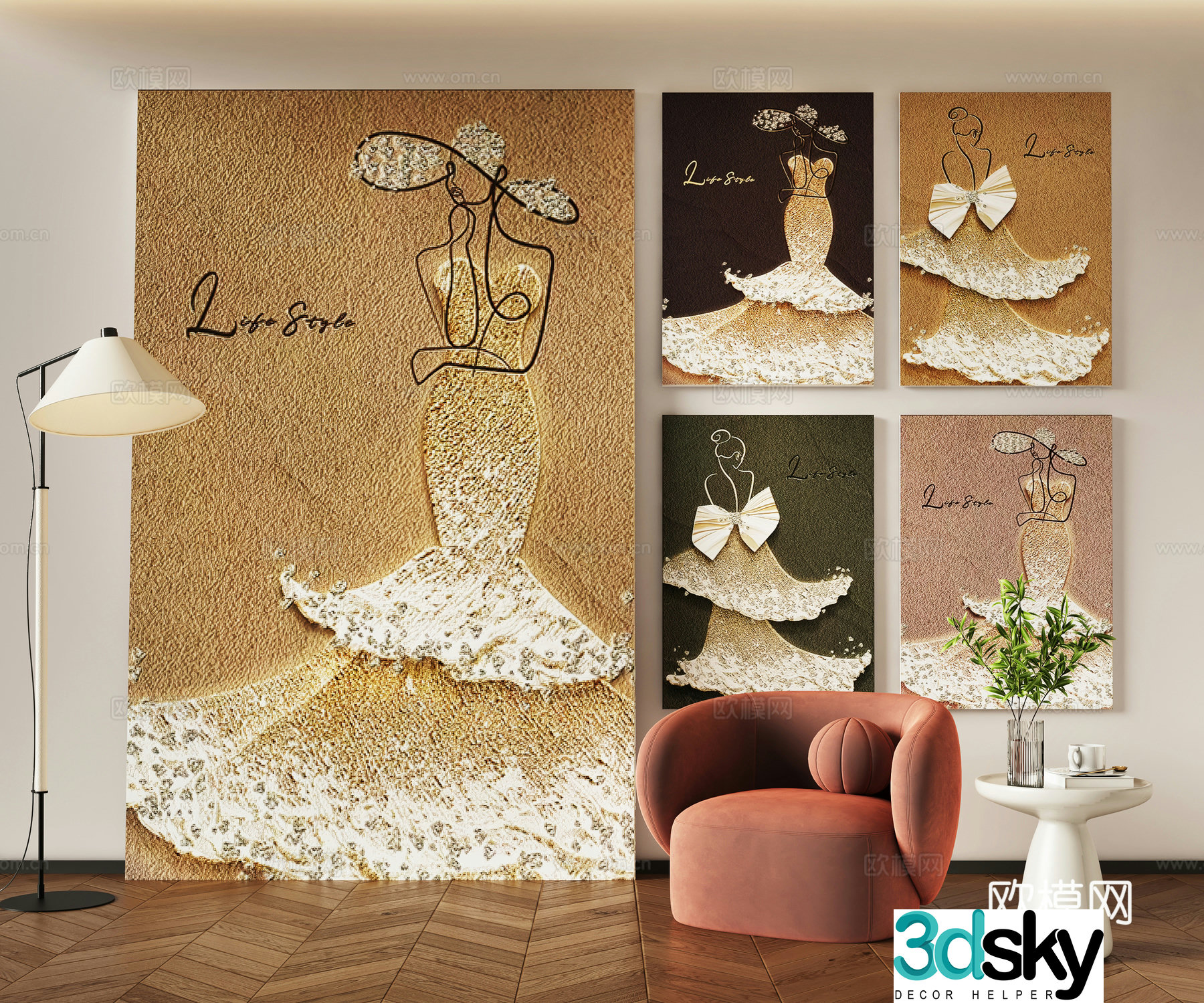 Creamy style texture hanging painting Character art painting 3d model