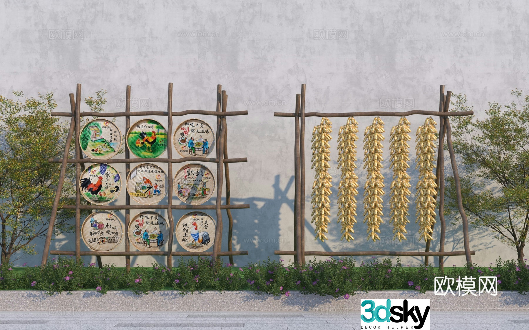 Modern rural sketch folk landscape sketch 3D model