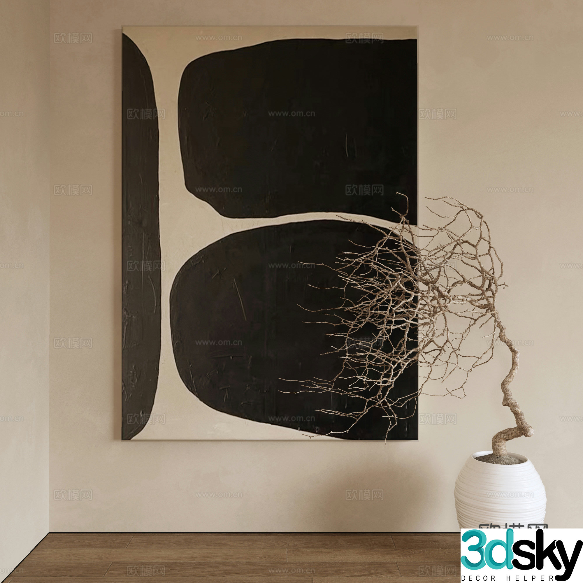 Modern decorative painting black and white hanging painting 3d model