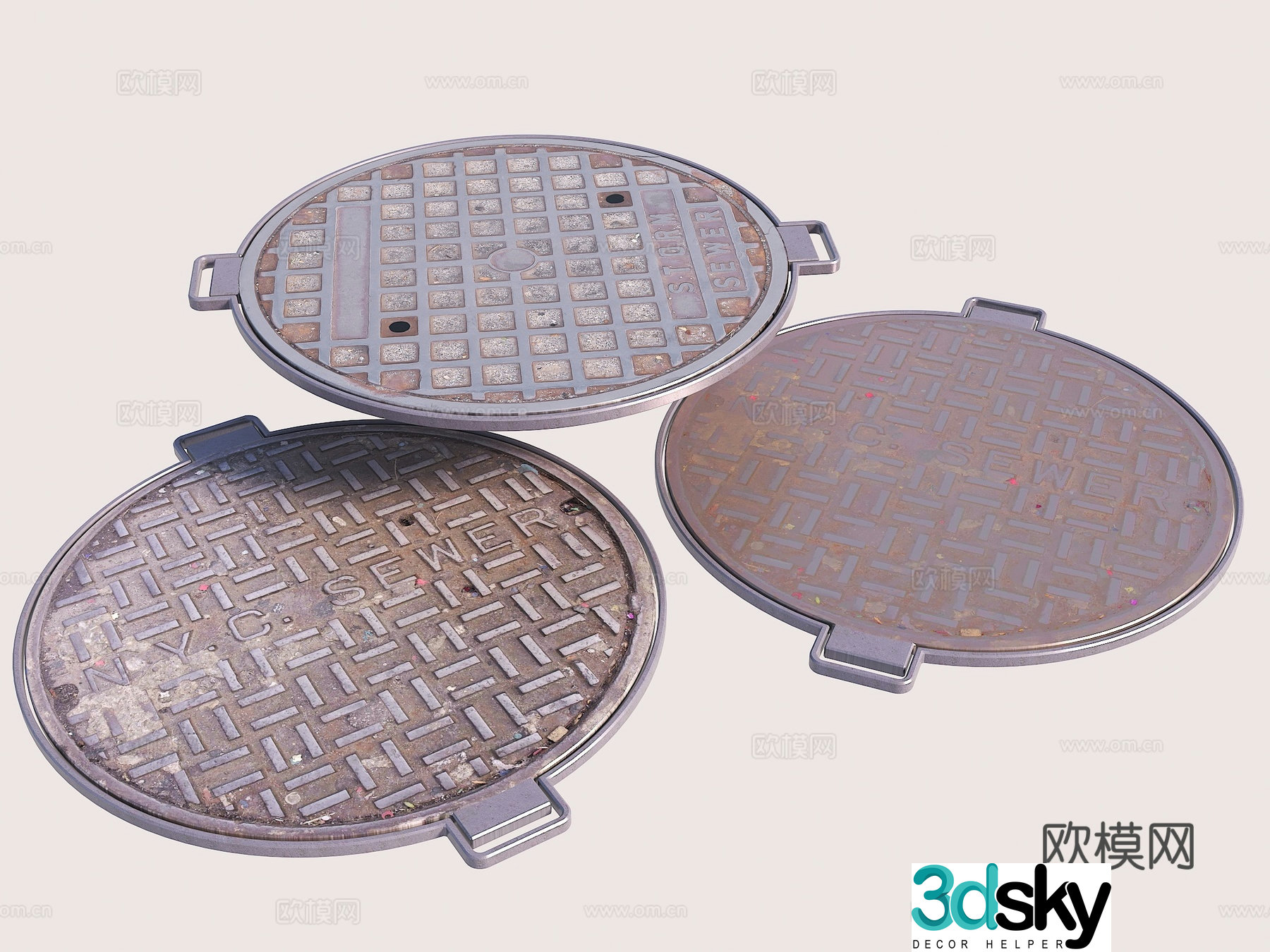 Modern sewer manhole cover Road manhole cover Rainwater manhole cover 3D model