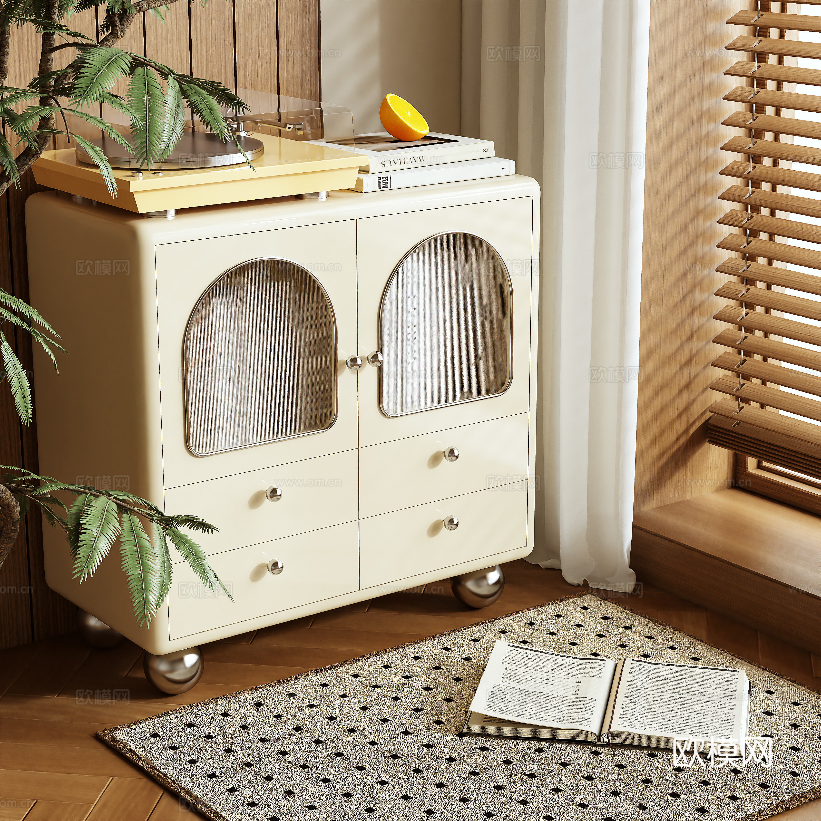 Creamy air storage cabinet side cabinet 3d model