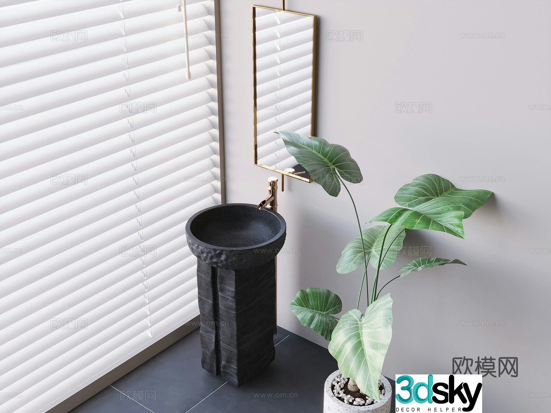 Nordic column wash basin floor-standing ceramic wash basin wash basin 3D model