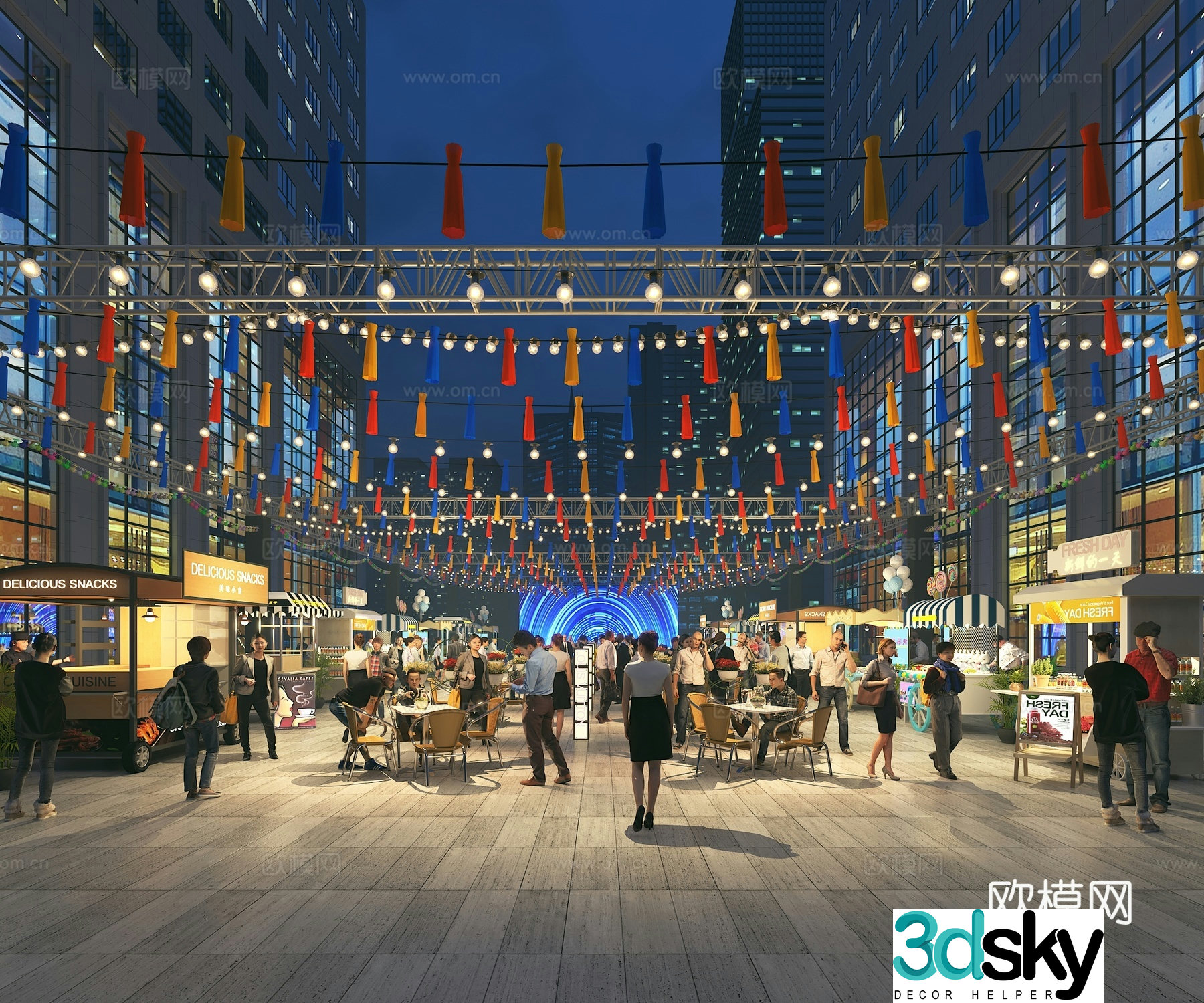 Night market street stalls pedestrian street snack street food street food court 3D model