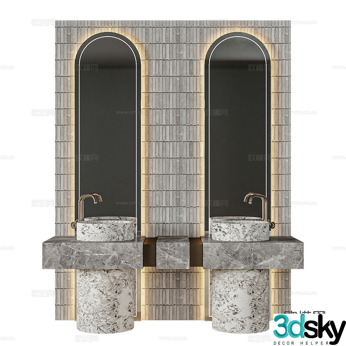 New Chinese style bathroom cabinet double basin wash basin standing wash basin 3D model