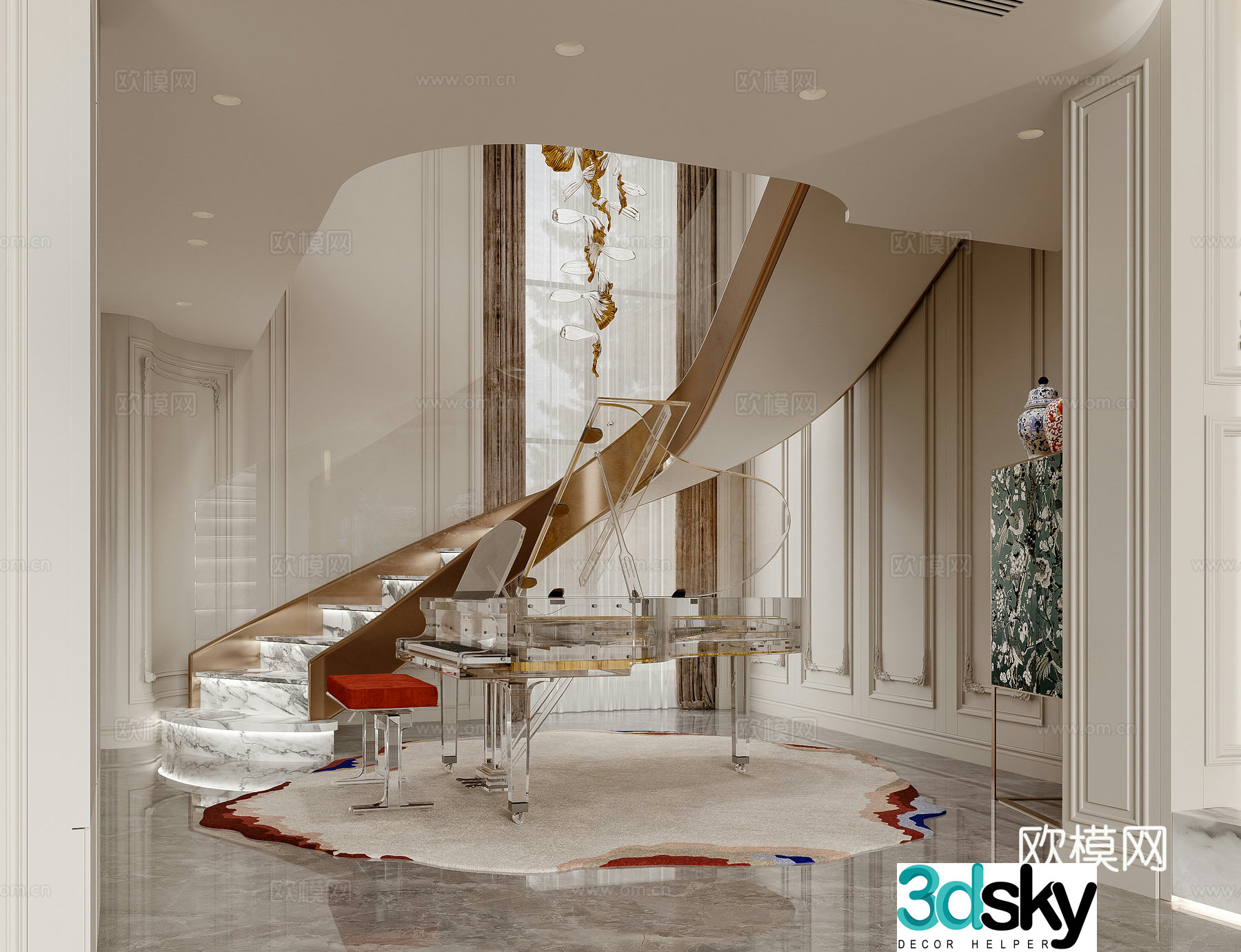 French stairwell Select stairs Piano area 3D model