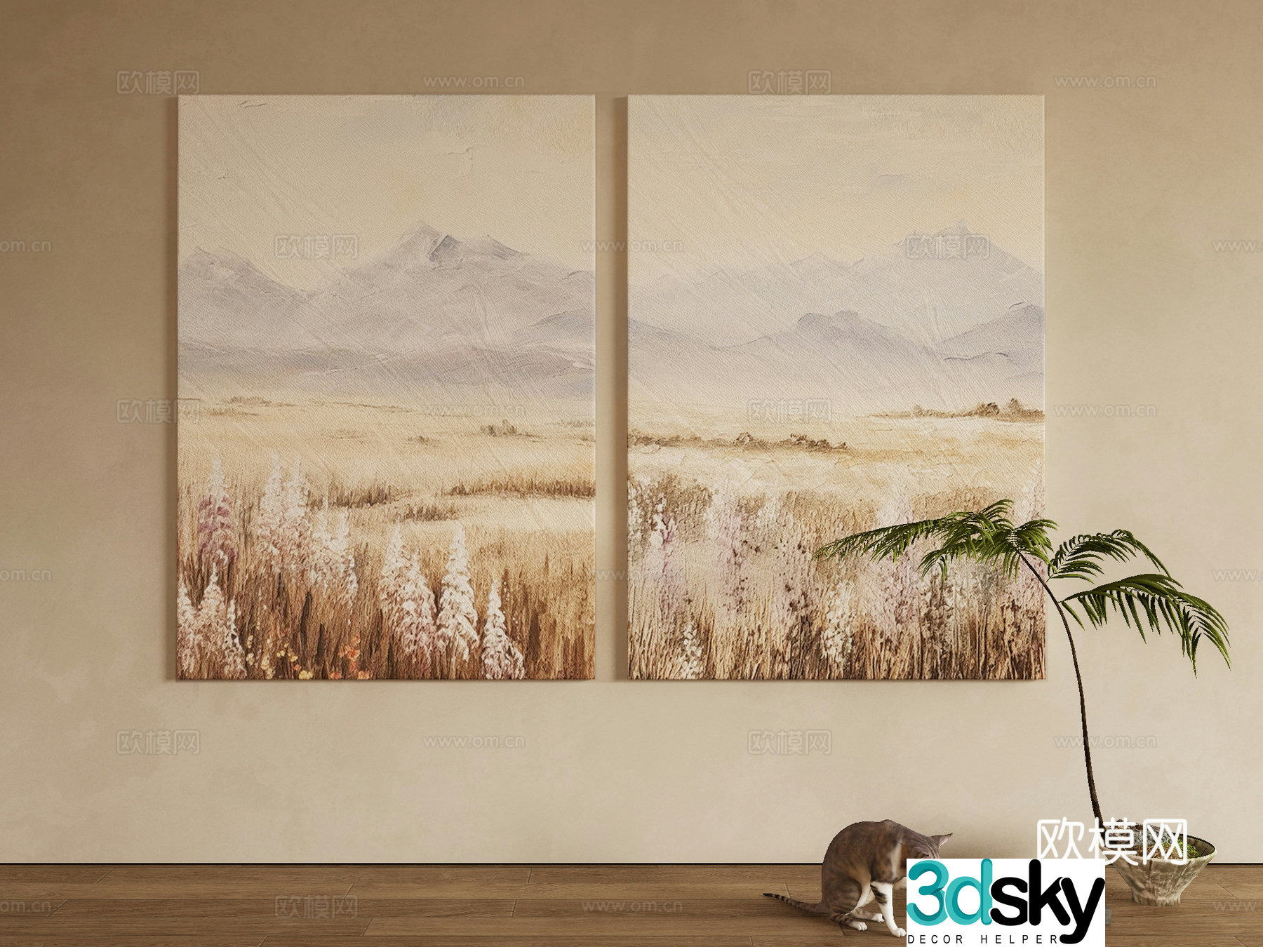 Modern decorative painting landscape oil painting 3d model