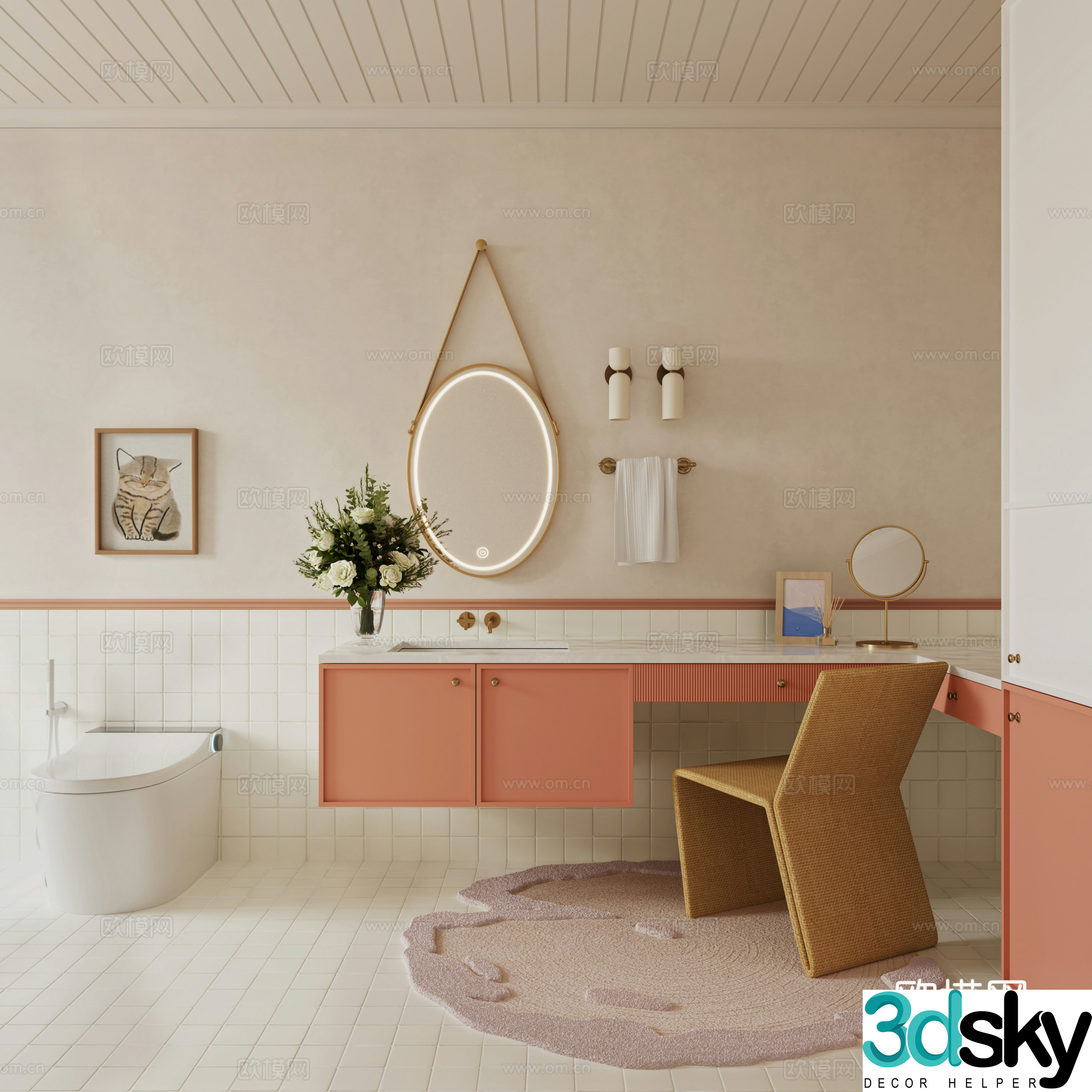 Creamy bathroom main bathroom 3d model