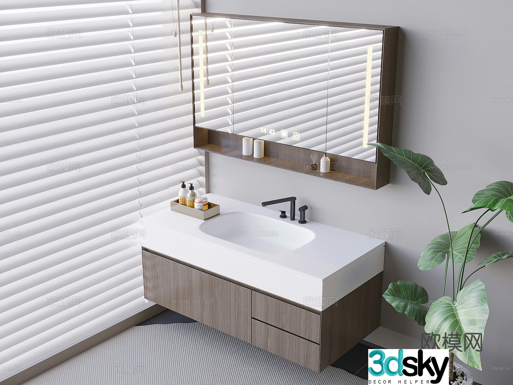 Suspended bathroom cabinet smart mirror cabinet wash basin ceramic table 3D model