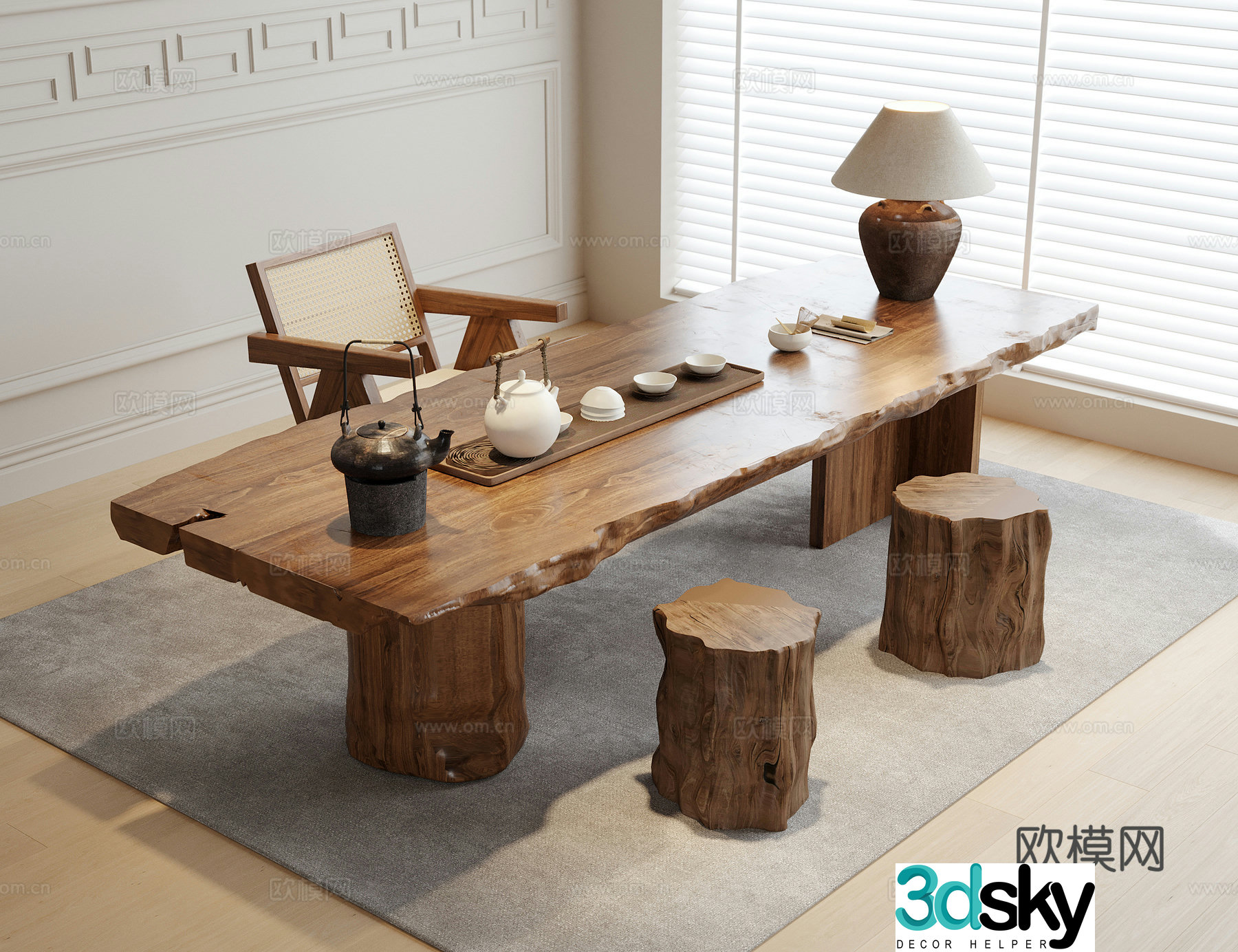 Modern tea table and chairs large table and tea table 3D model